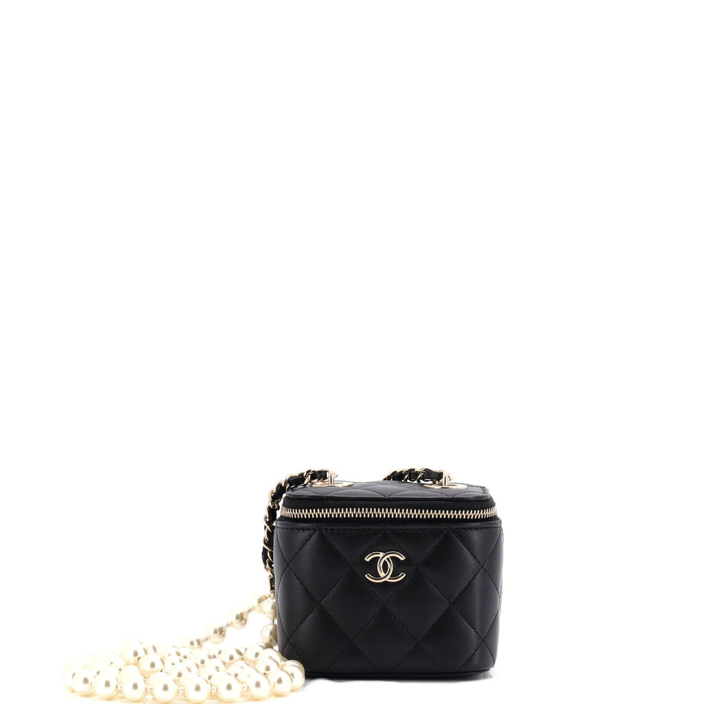 Vanity Case with Pearl Chain Quilted Lambskin Mini