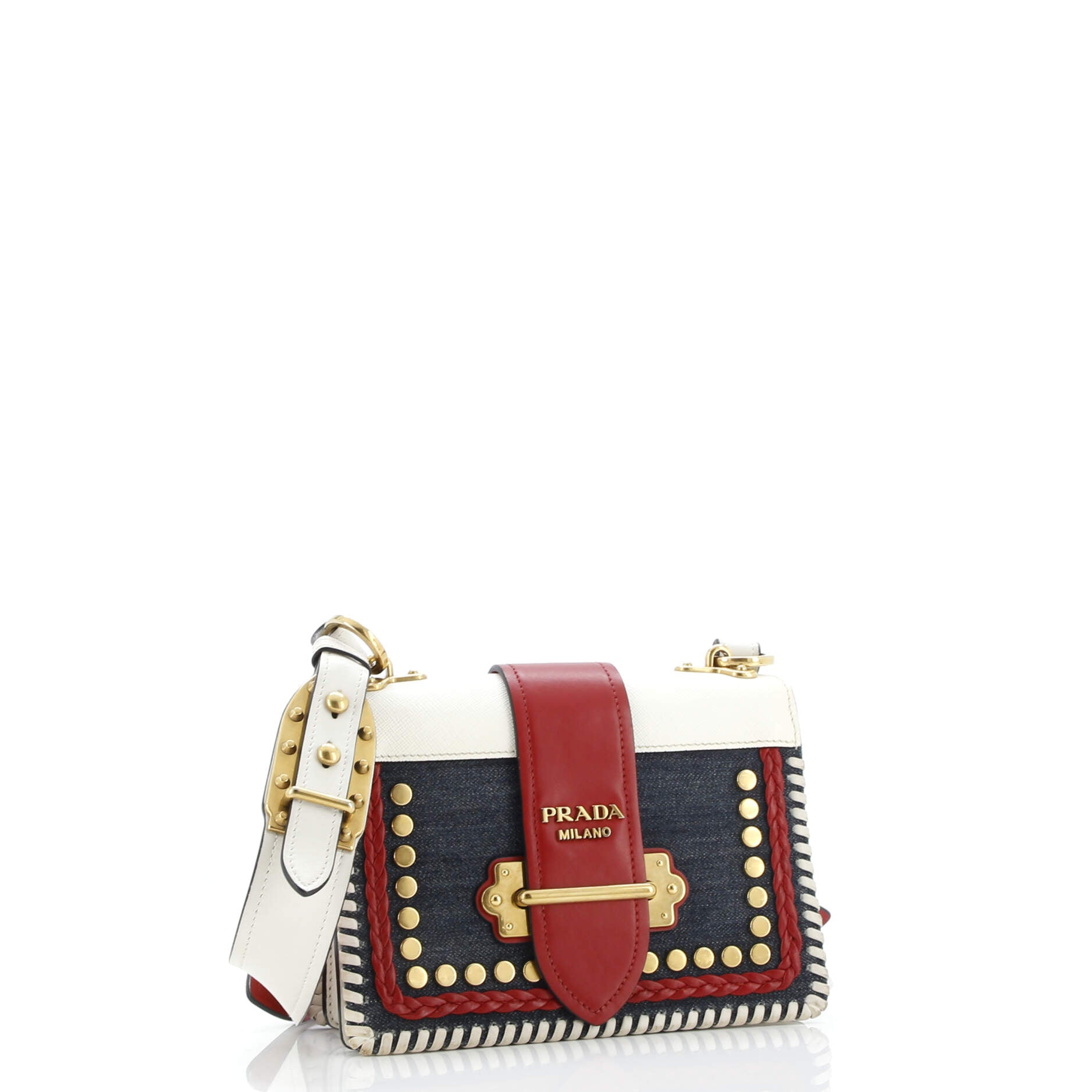 Cahier Crossbody Bag Embellished Denim and Leather Small