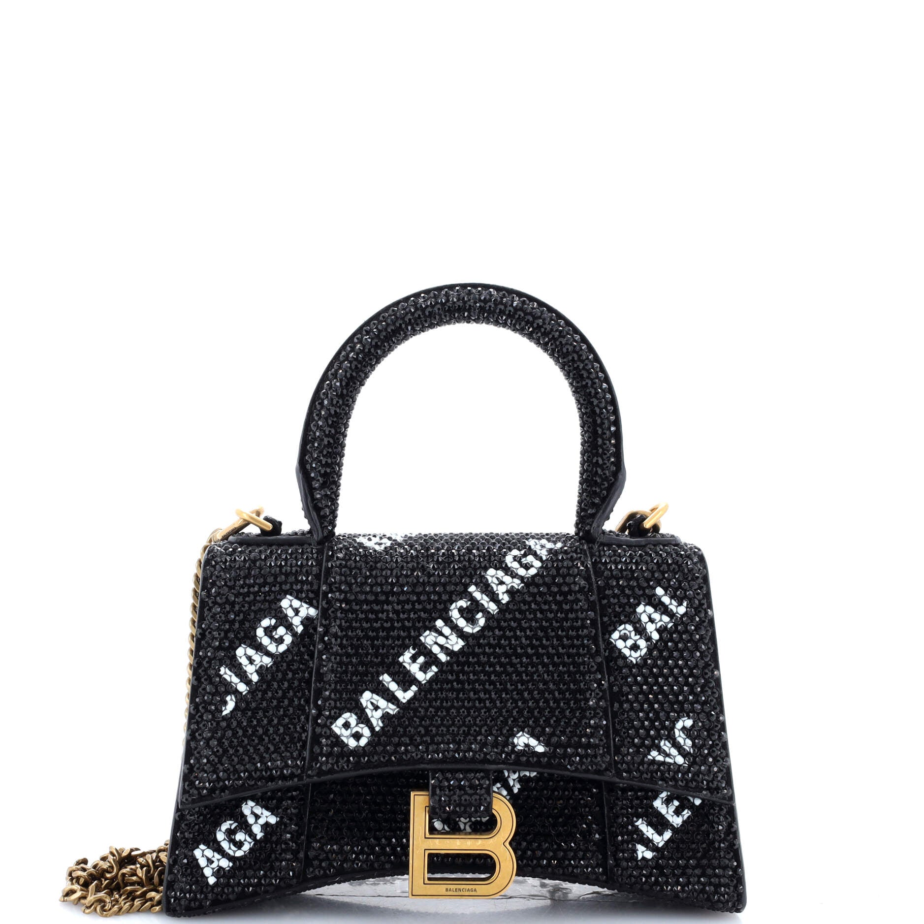 Hourglass Top Handle Bag Suede and Allover Logo Crystals XS