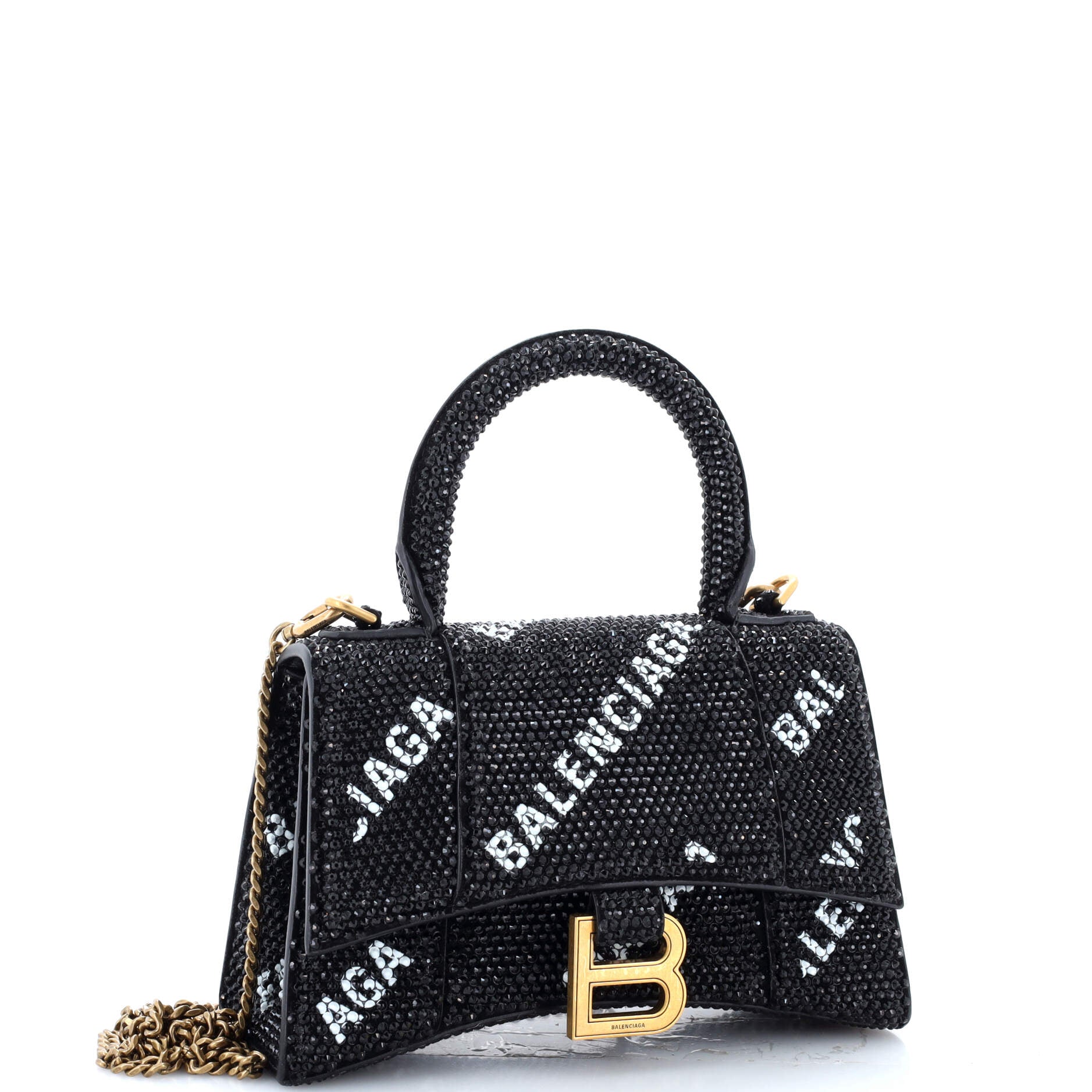 Hourglass Top Handle Bag Suede and Allover Logo Crystals XS