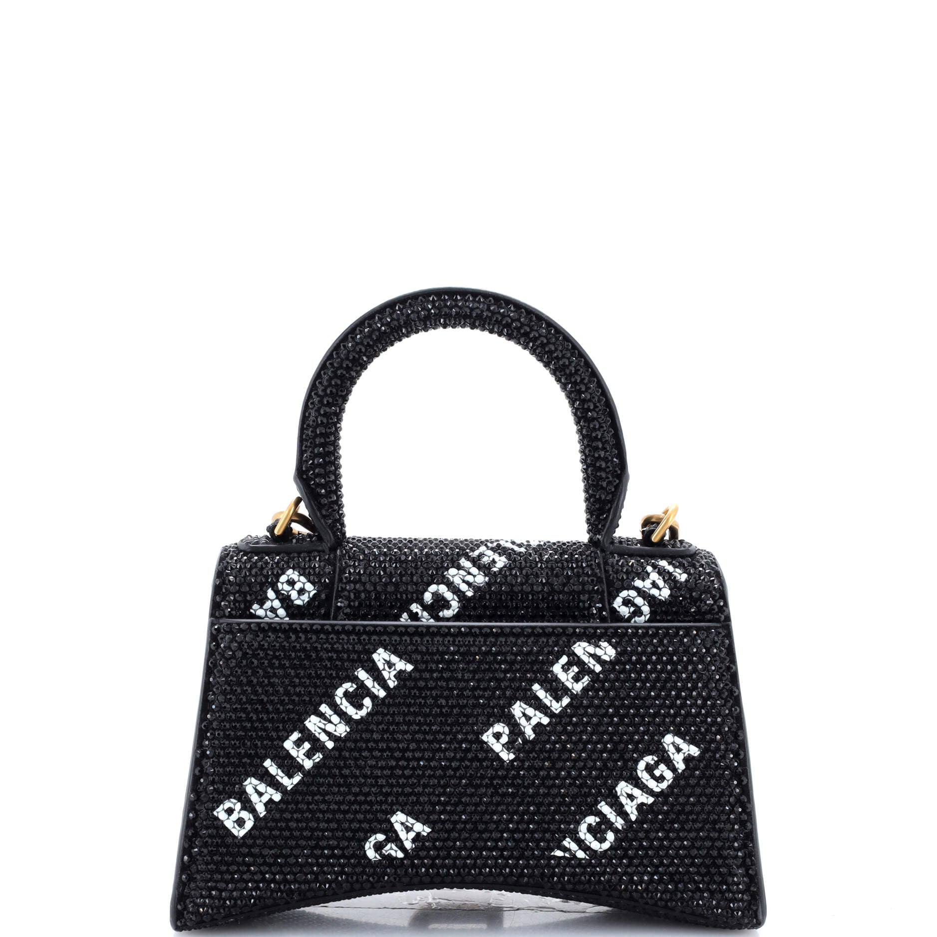 Hourglass Top Handle Bag Suede and Allover Logo Crystals XS