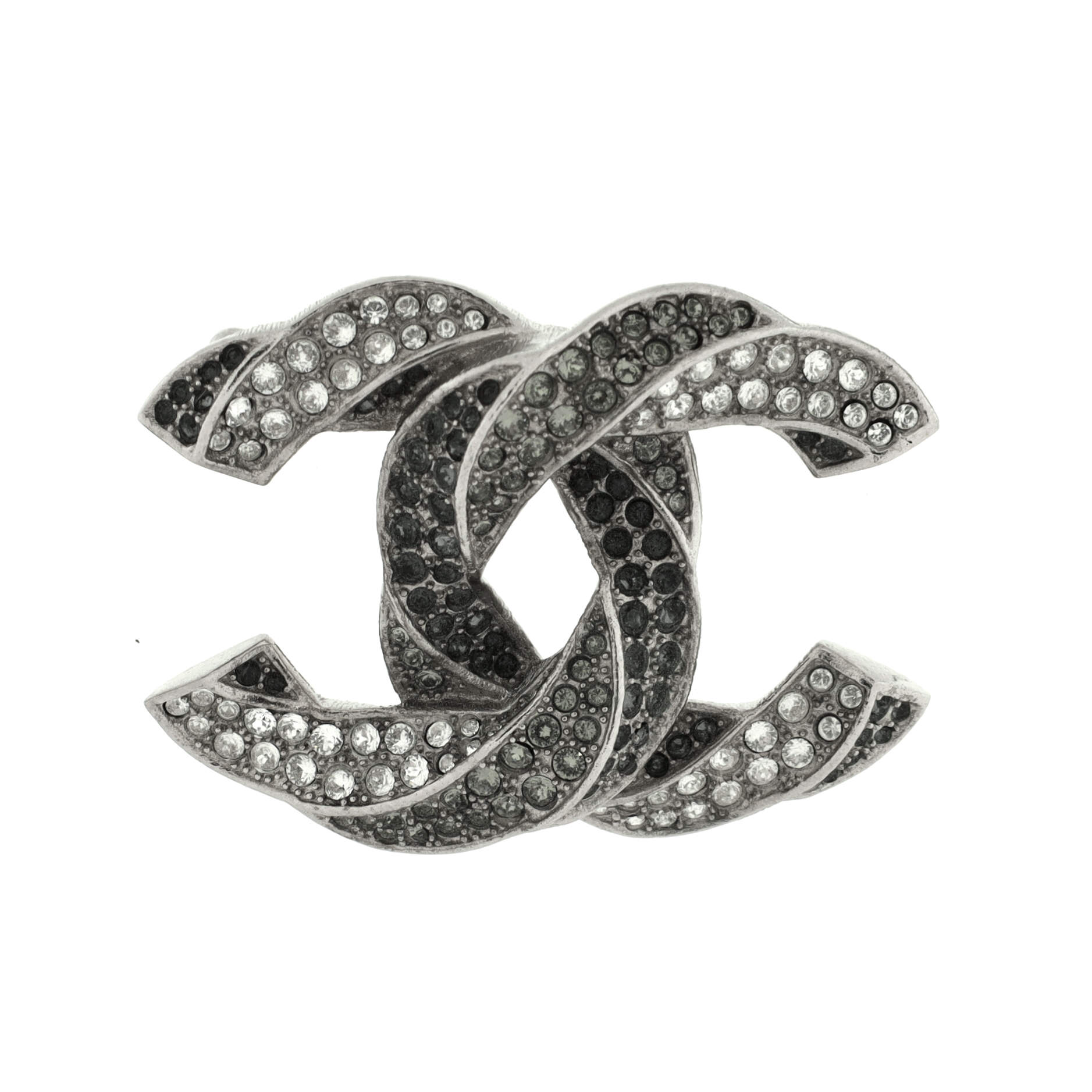 Twisted CC Brooch Metal with Crystals