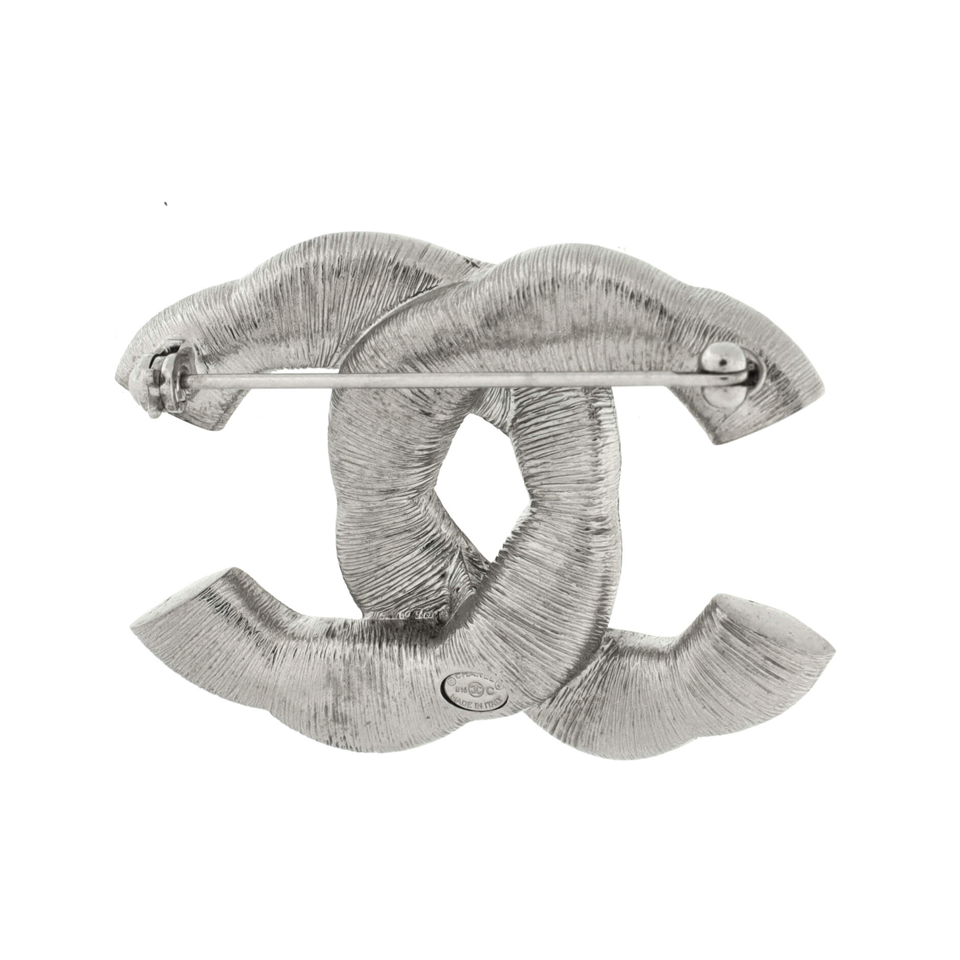 Twisted CC Brooch Metal with Crystals