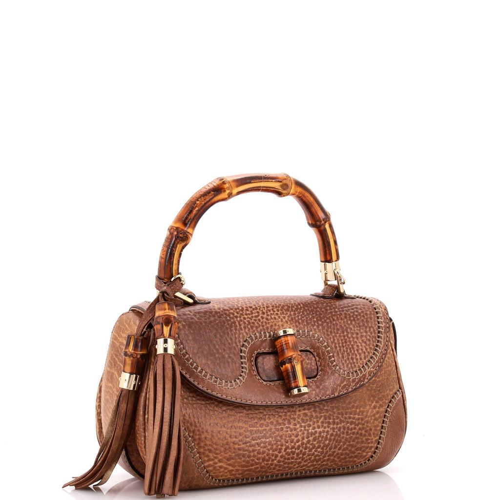 New Convertible Bamboo Top Handle Bag Leather Medium