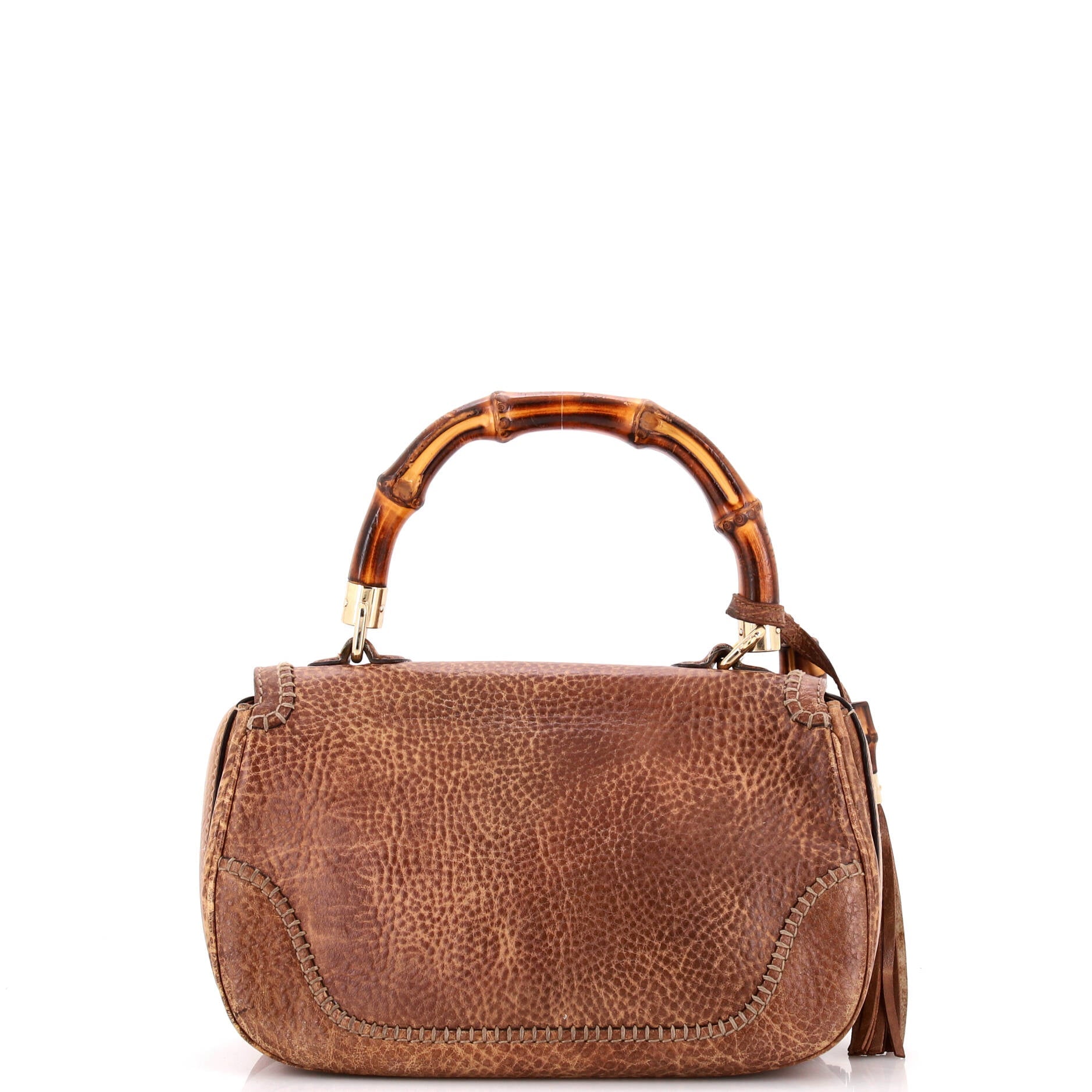 New Convertible Bamboo Top Handle Bag Leather Medium