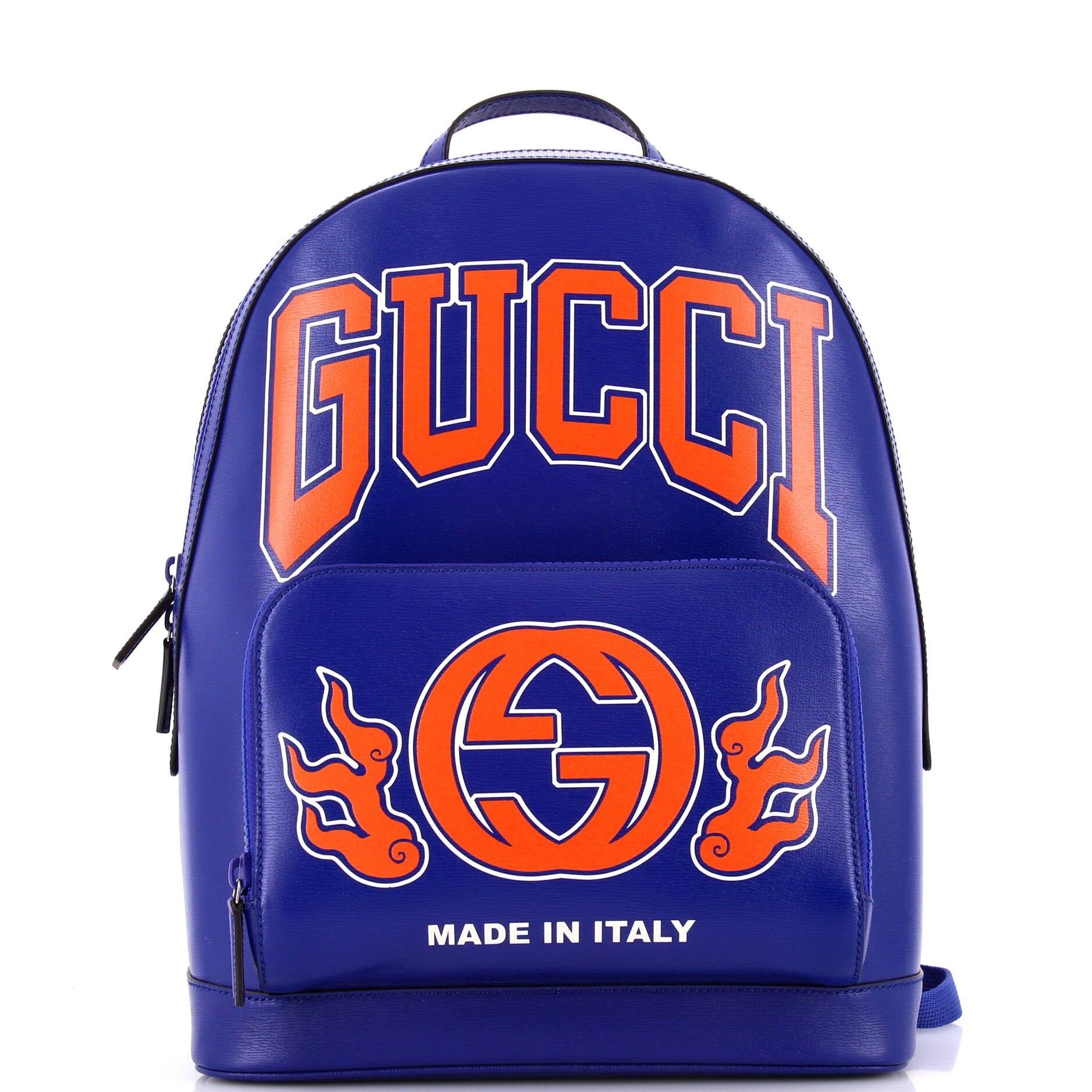 Zip Pocket Backpack Logo Print Leather Medium