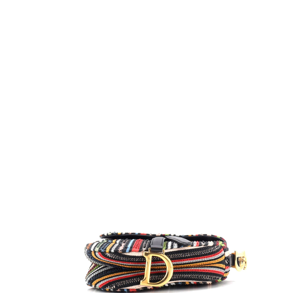 Saddle Handbag Embroidered Striped Canvas Mini