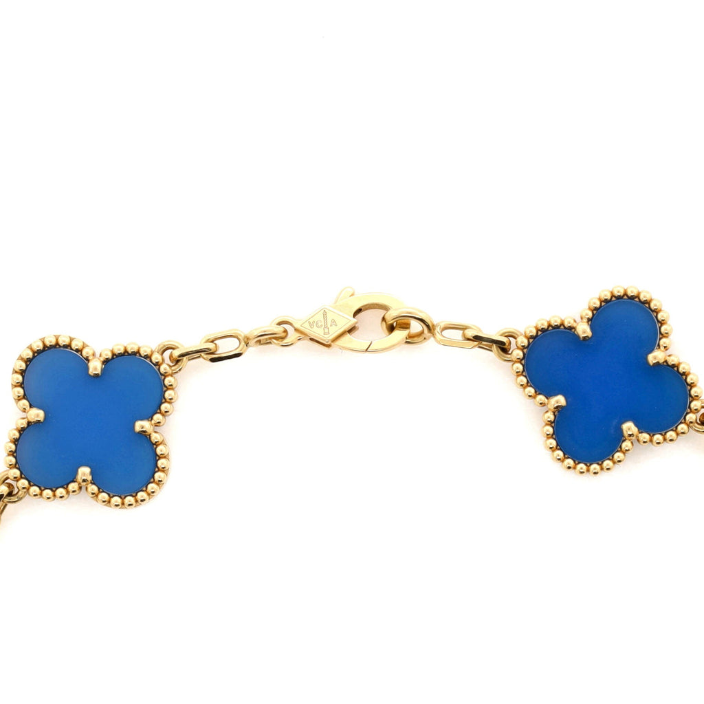 Vintage Alhambra 5 Motifs Bracelet 18K Yellow Gold and Agate