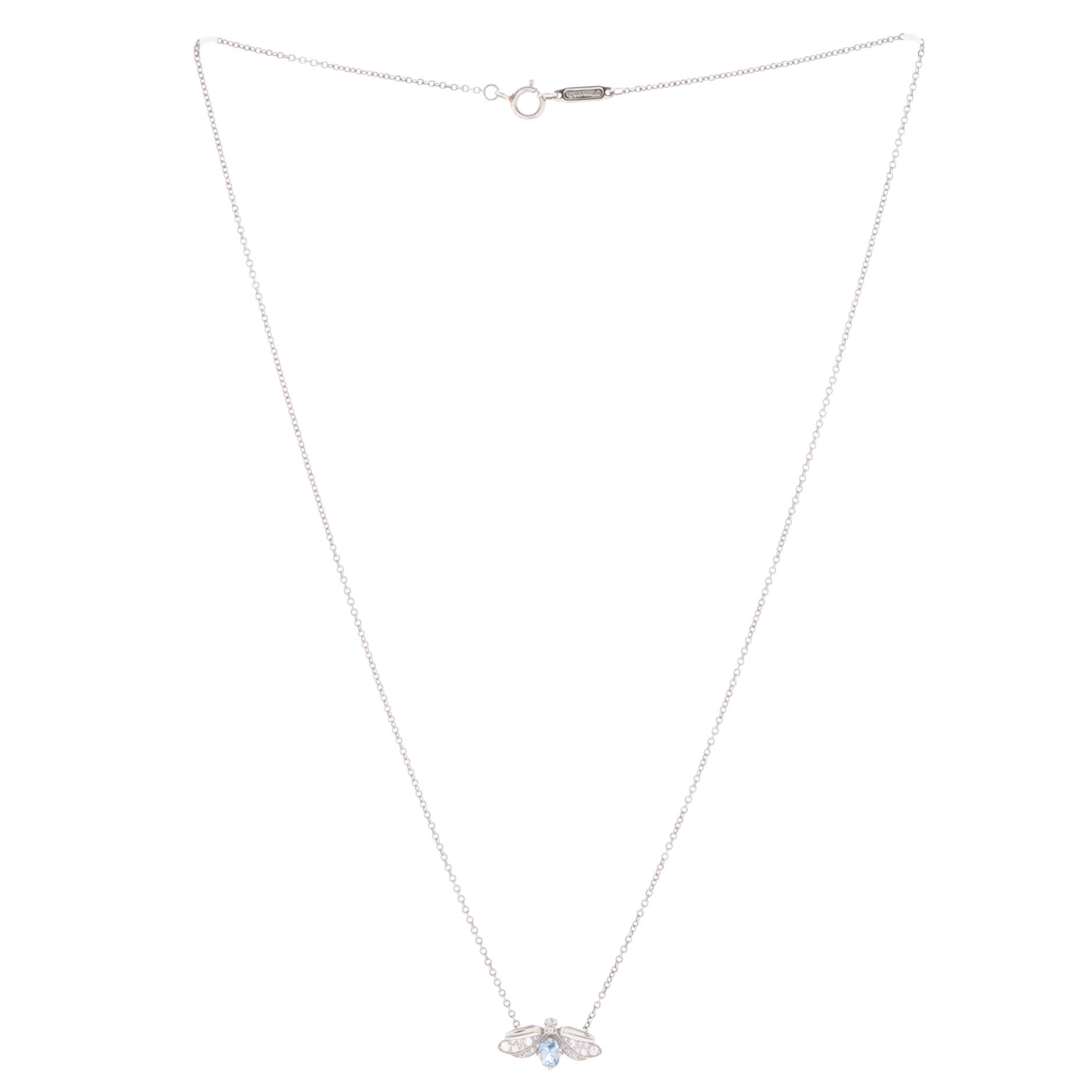 Paper Flowers Firefly Pendant Necklace Platinum with Diamonds and Aquamarine Small