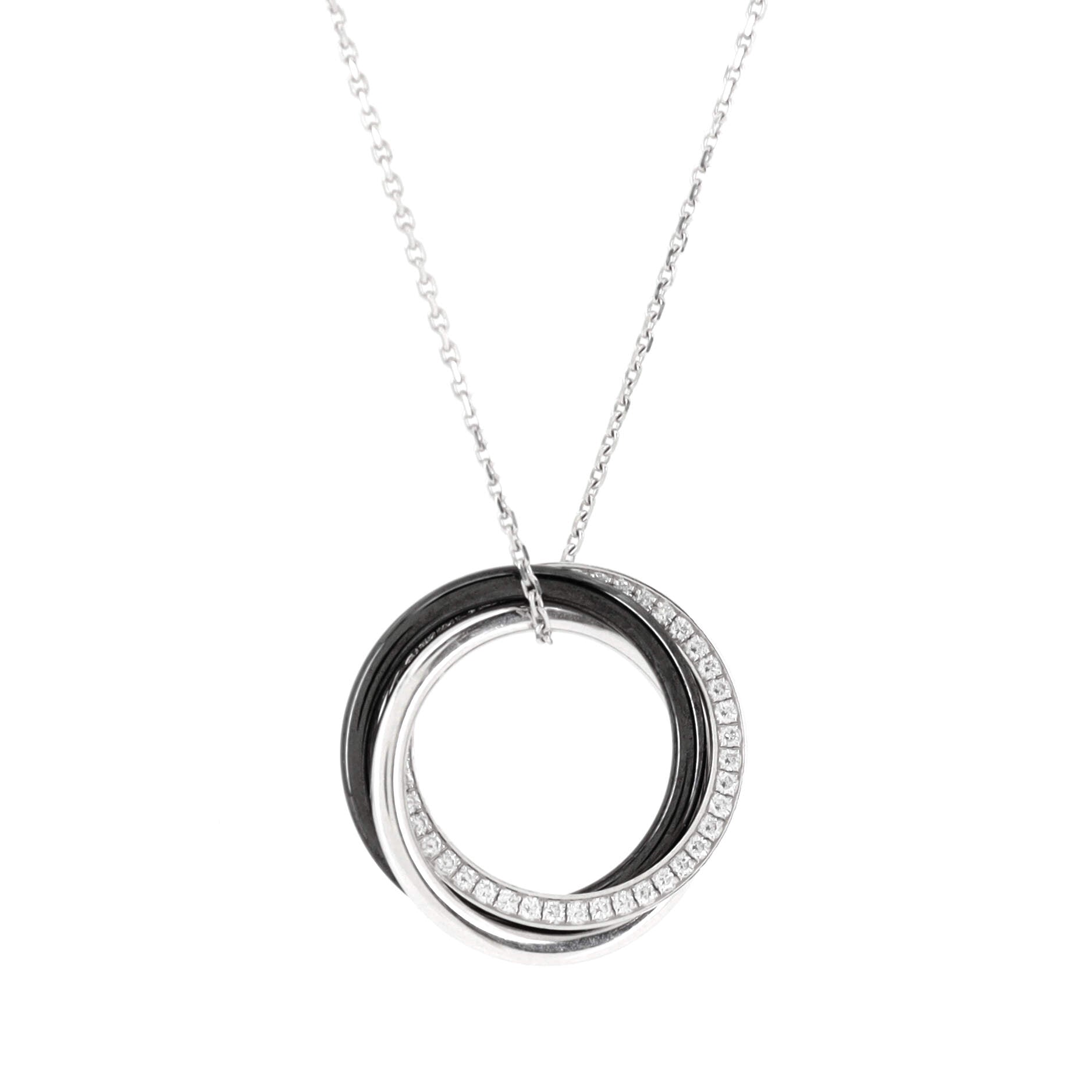 Trinity Pendant Necklace 18K White Gold with Diamonds and Ceramic Small