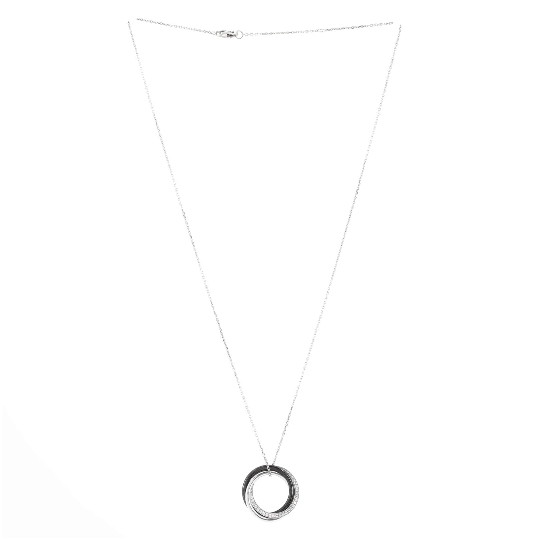 Trinity Pendant Necklace 18K White Gold with Diamonds and Ceramic Small