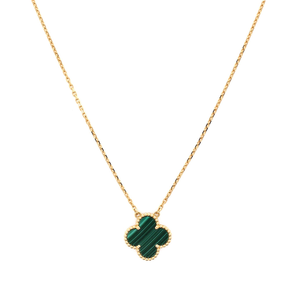 Vintage Alhambra Pendant Necklace 18K Yellow Gold and Malachite