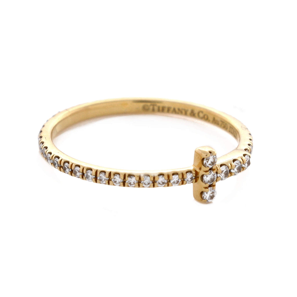 T Wire Band Ring 18K Yellow Gold with Pave Diamonds