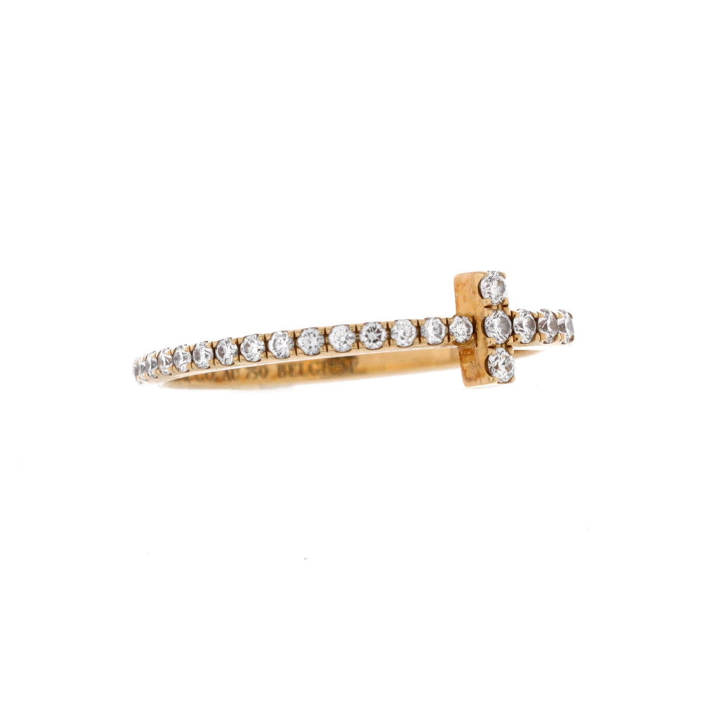 T Wire Band Ring 18K Yellow Gold with Pave Diamonds