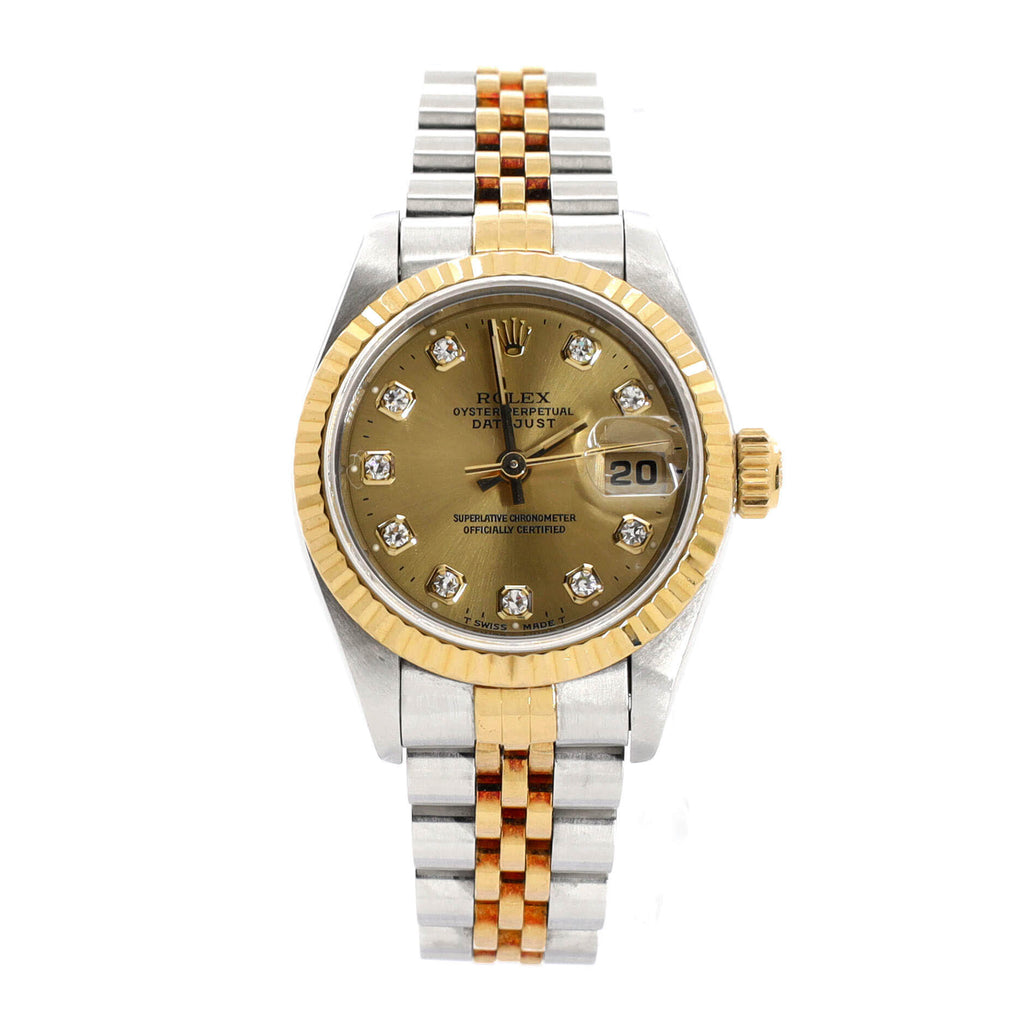 Oyster Perpetual Datejust Automatic Watch Stainless Steel and Yellow Gold with Diamond Markers 26
