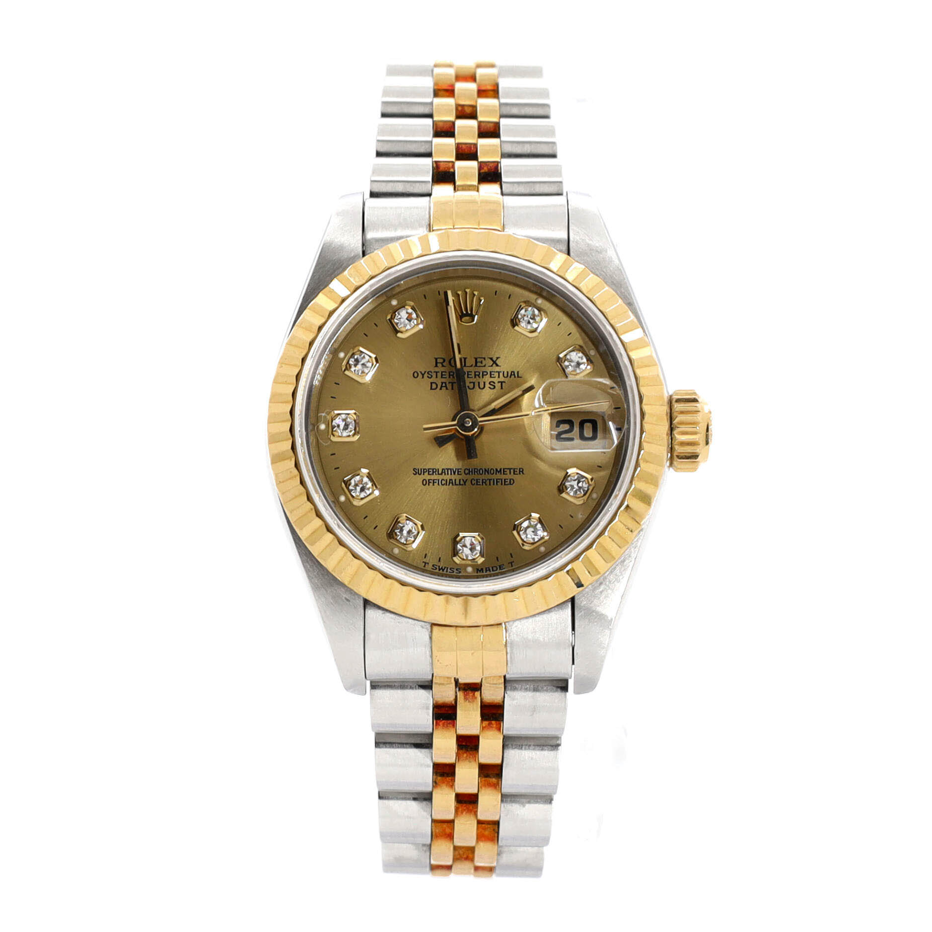 Oyster Perpetual Datejust Automatic Watch Stainless Steel and Yellow Gold with Diamond Markers 26