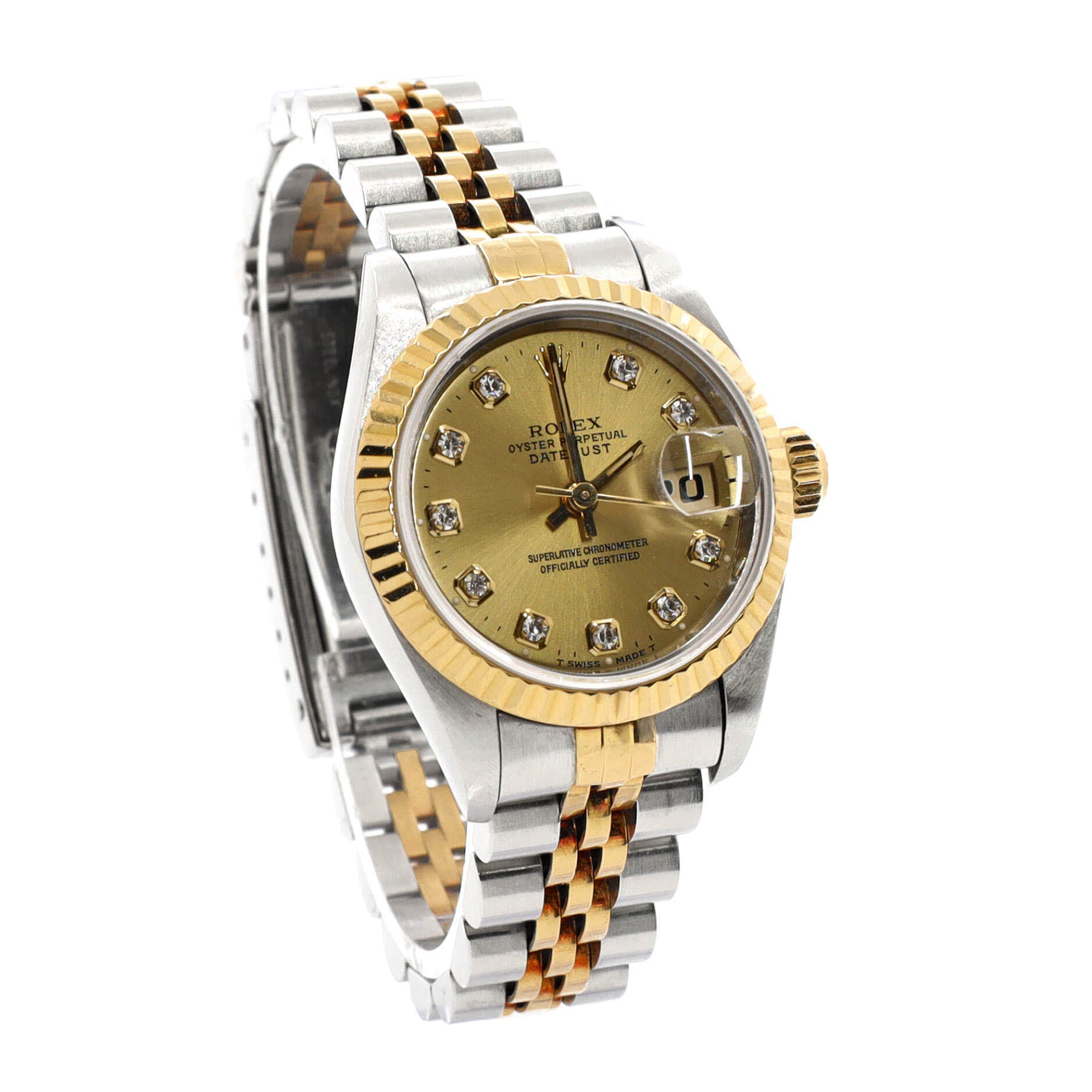 Oyster Perpetual Datejust Automatic Watch Stainless Steel and Yellow Gold with Diamond Markers 26