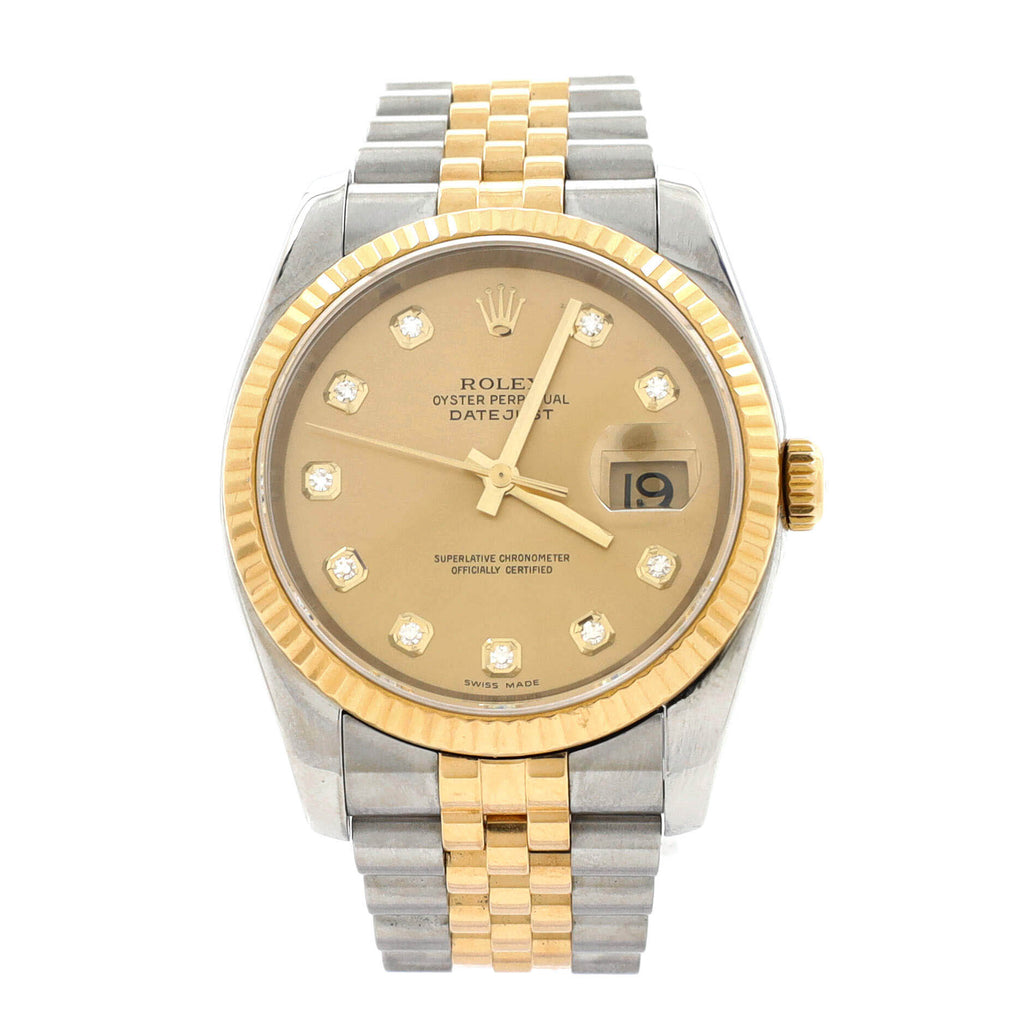 Oyster Perpetual Datejust Automatic Watch Stainless Steel and Yellow Gold with Diamond Markers 36
