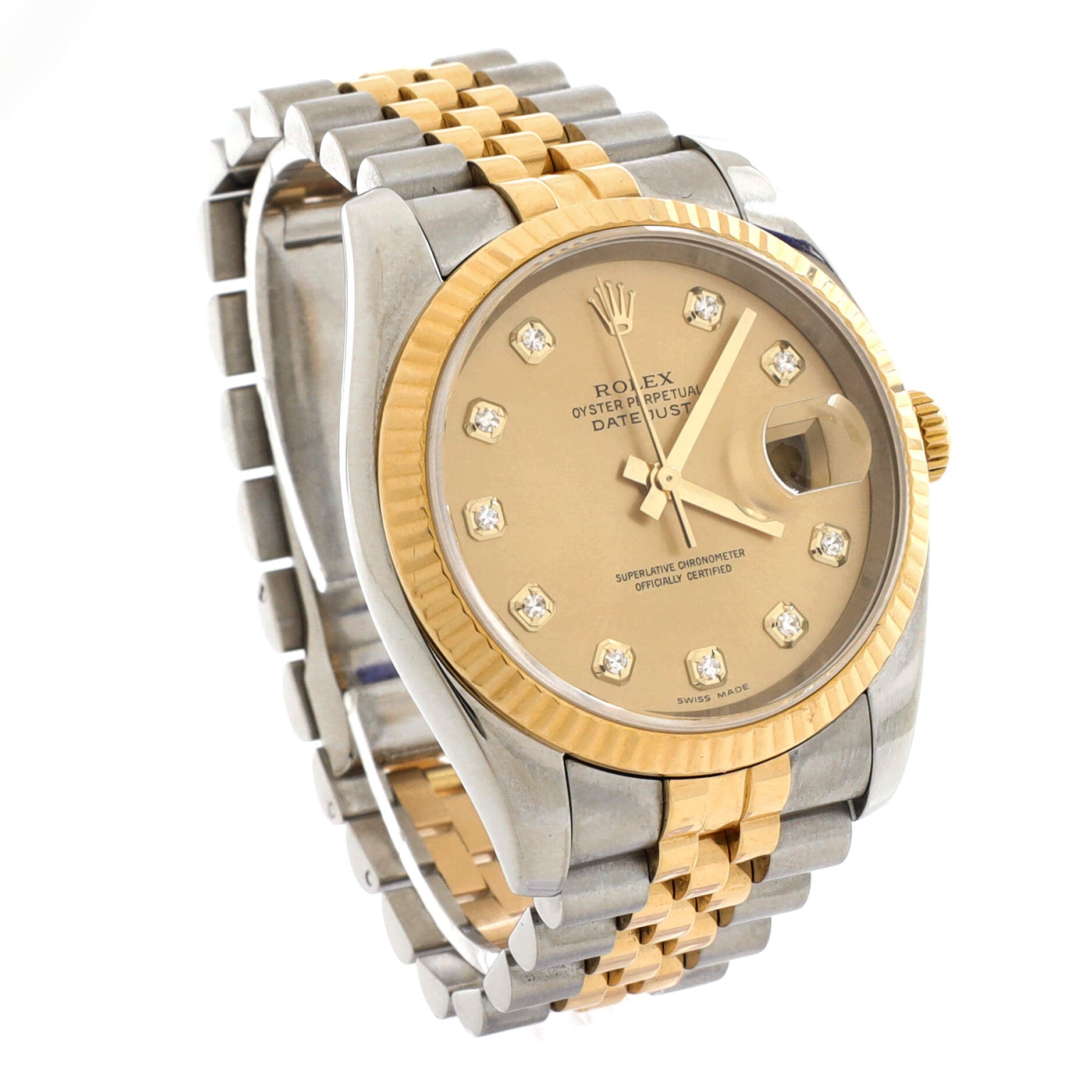 Oyster Perpetual Datejust Automatic Watch Stainless Steel and Yellow Gold with Diamond Markers 36
