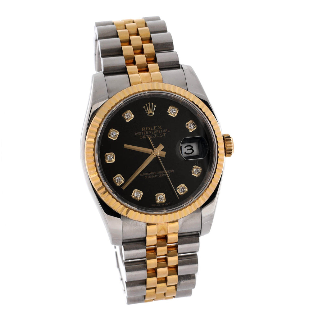 Oyster Perpetual Datejust Automatic Watch Stainless Steel and Yellow Gold with Diamond Markers 36