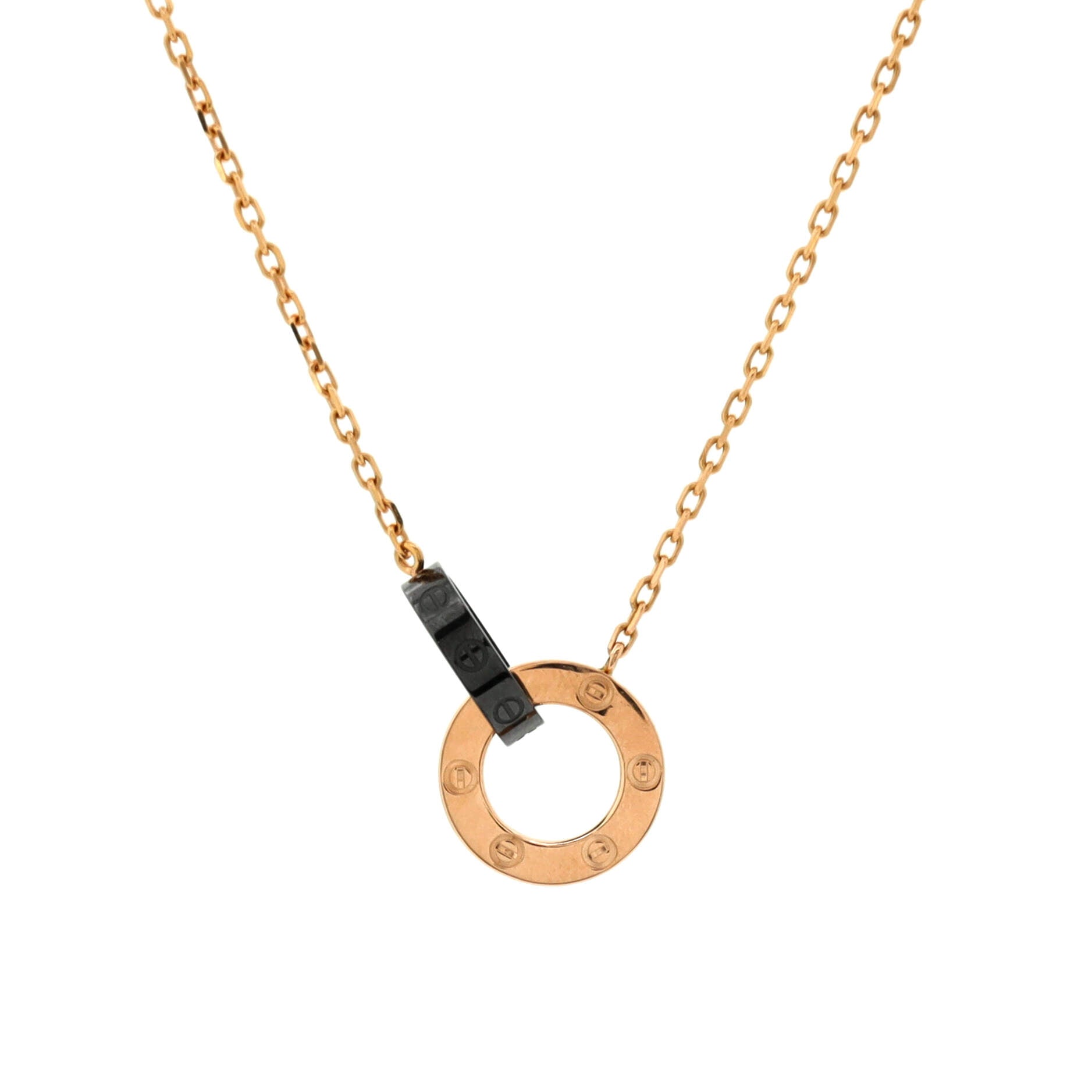 Love 3 Diamonds Interlocking Necklace 18K Rose Gold with Ceramic and Diamonds