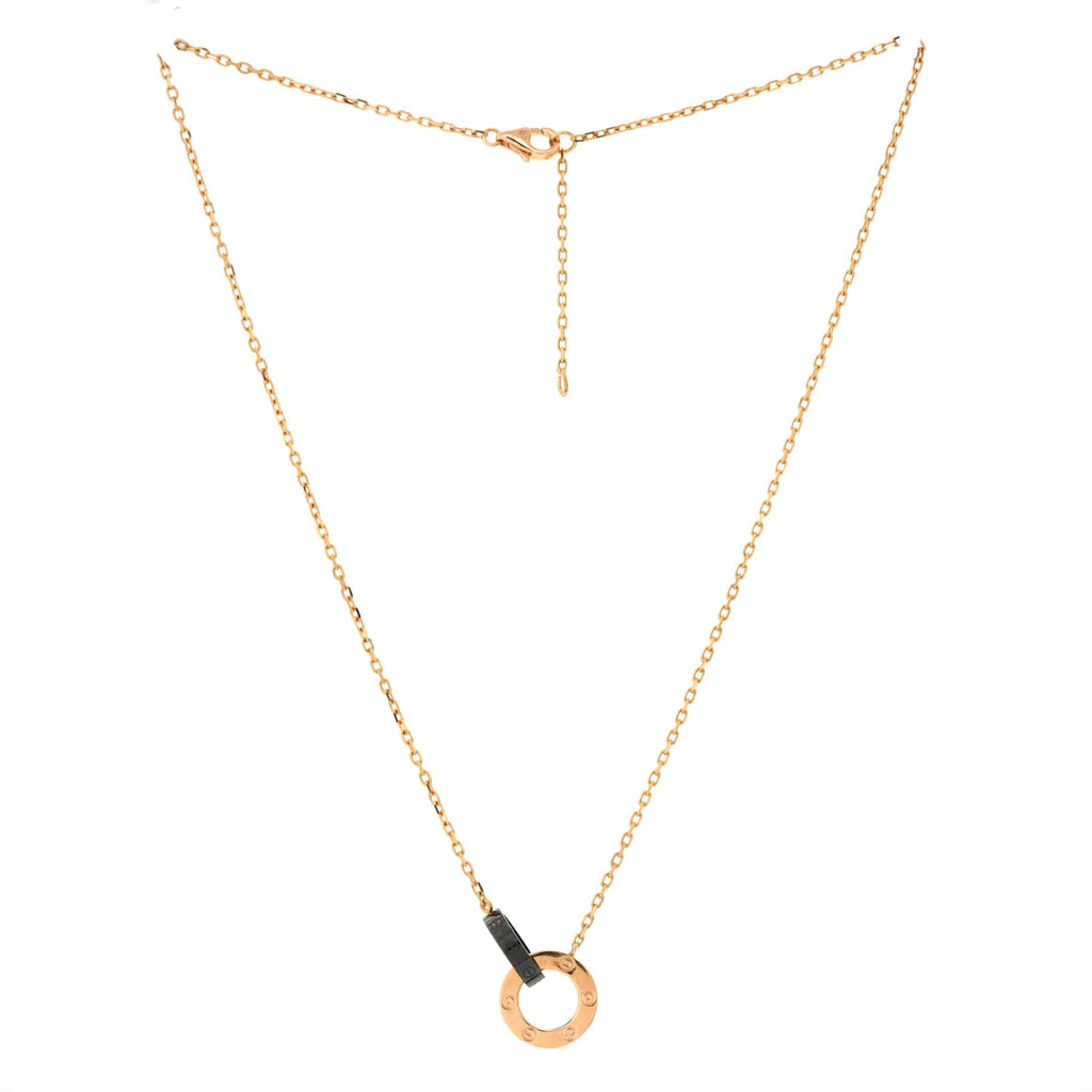 Love 3 Diamonds Interlocking Necklace 18K Rose Gold with Ceramic and Diamonds