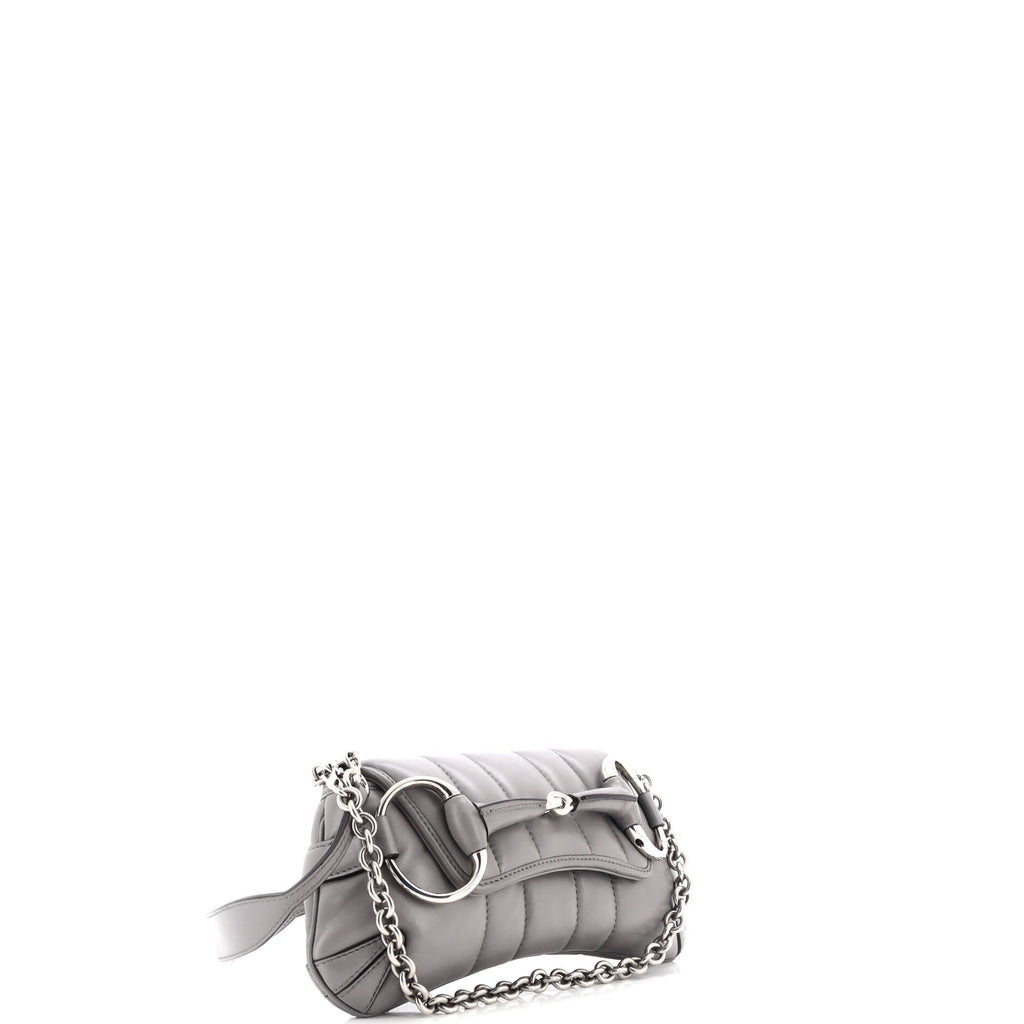 Horsebit Chain Shoulder Bag Vertical Quilted Leather Small