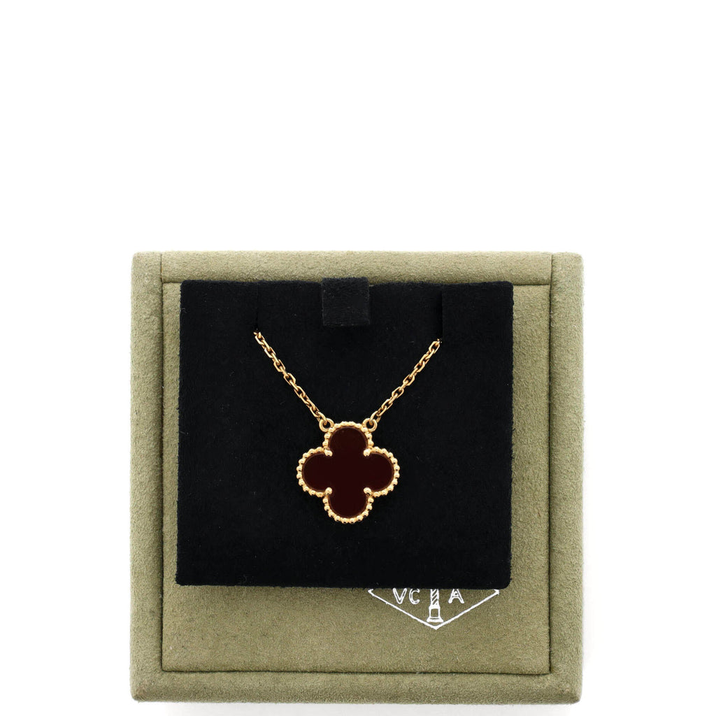 Vintage Alhambra Pendant Necklace 18K Yellow Gold and Carnelian