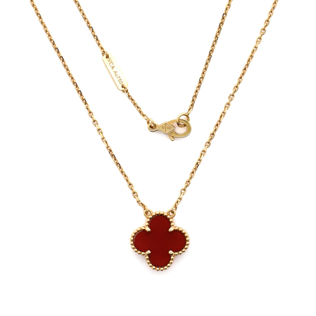 Vintage Alhambra Pendant Necklace 18K Yellow Gold and Carnelian