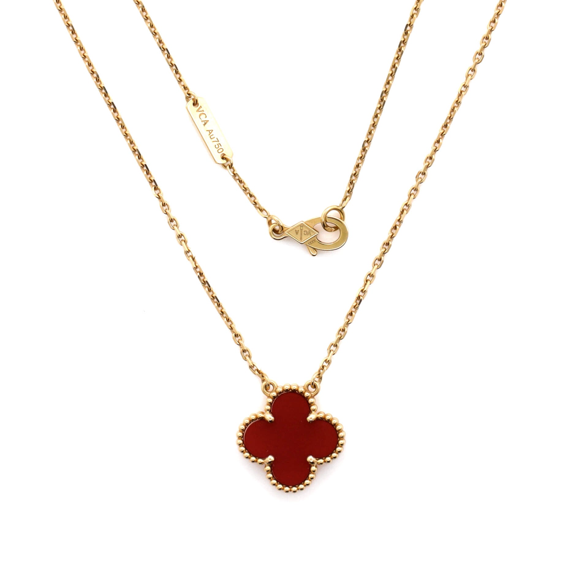 Vintage Alhambra Pendant Necklace 18K Yellow Gold and Carnelian