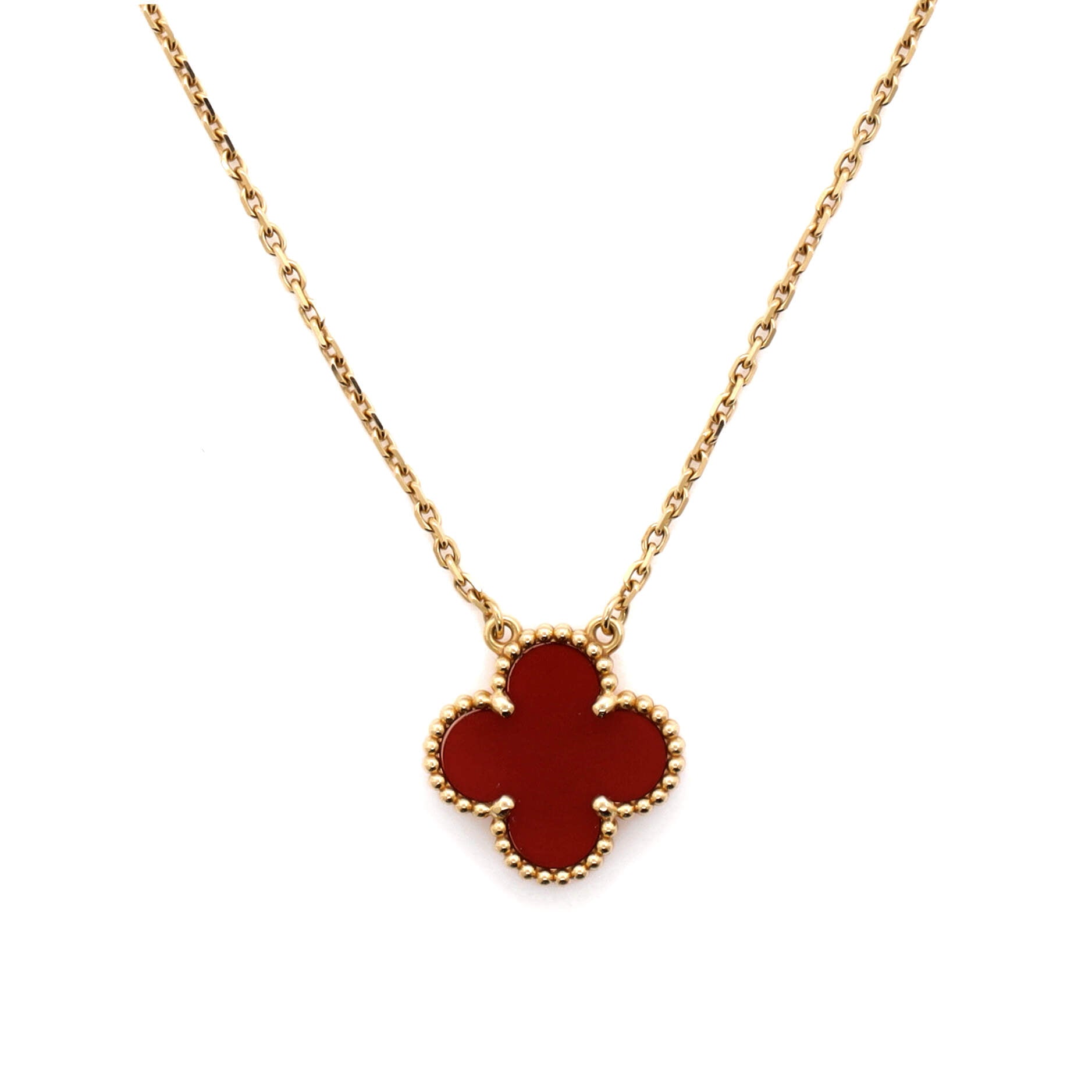 Vintage Alhambra Pendant Necklace 18K Yellow Gold and Carnelian