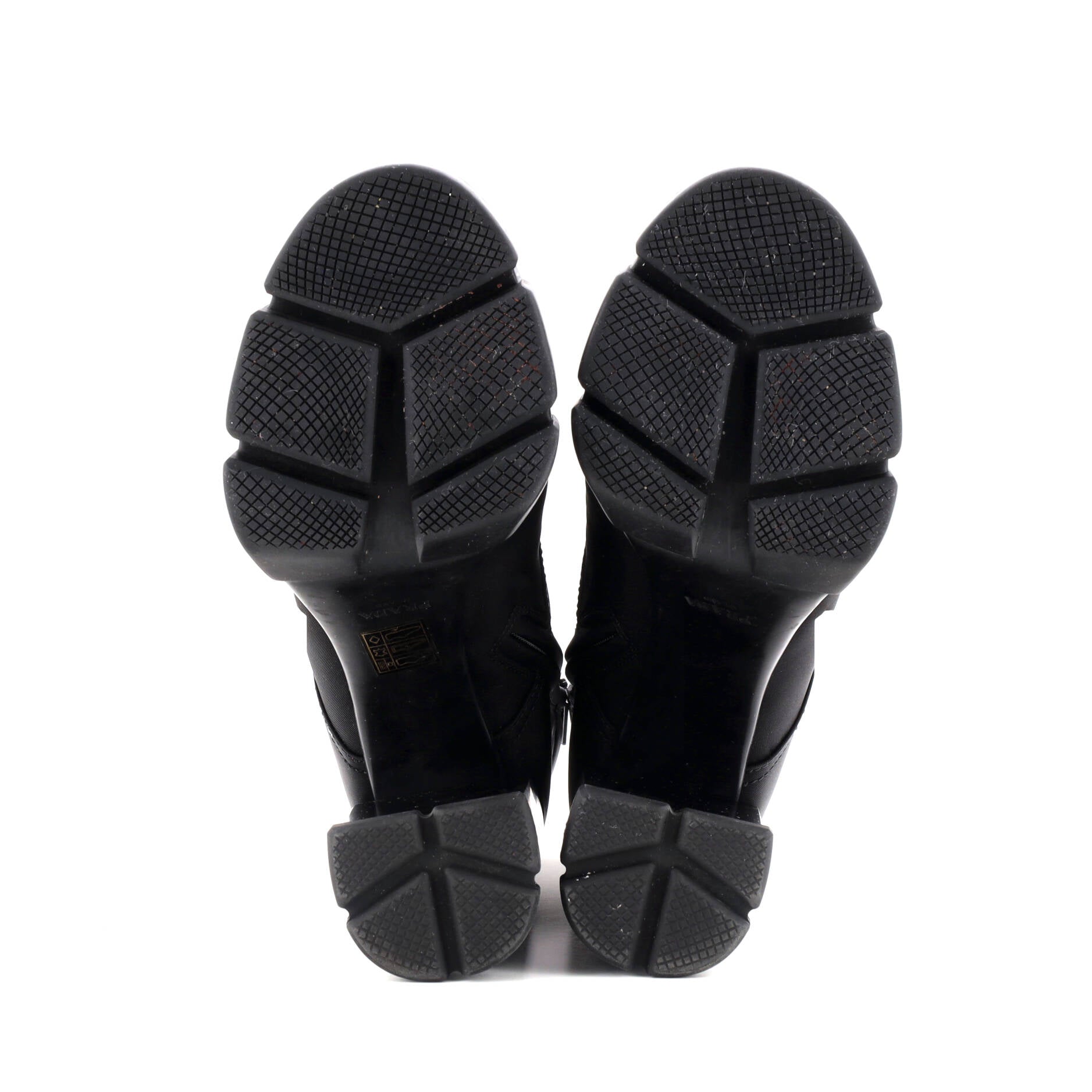 Women's Triangle Logo Heeled Ankle Boots Nylon and Leather