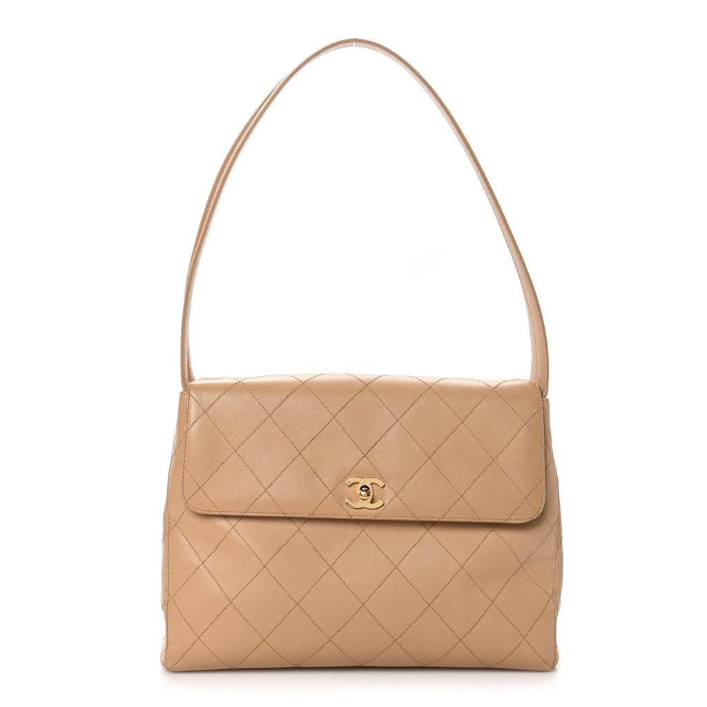 Caviar Stitched Shoulder Flap Bag Beige