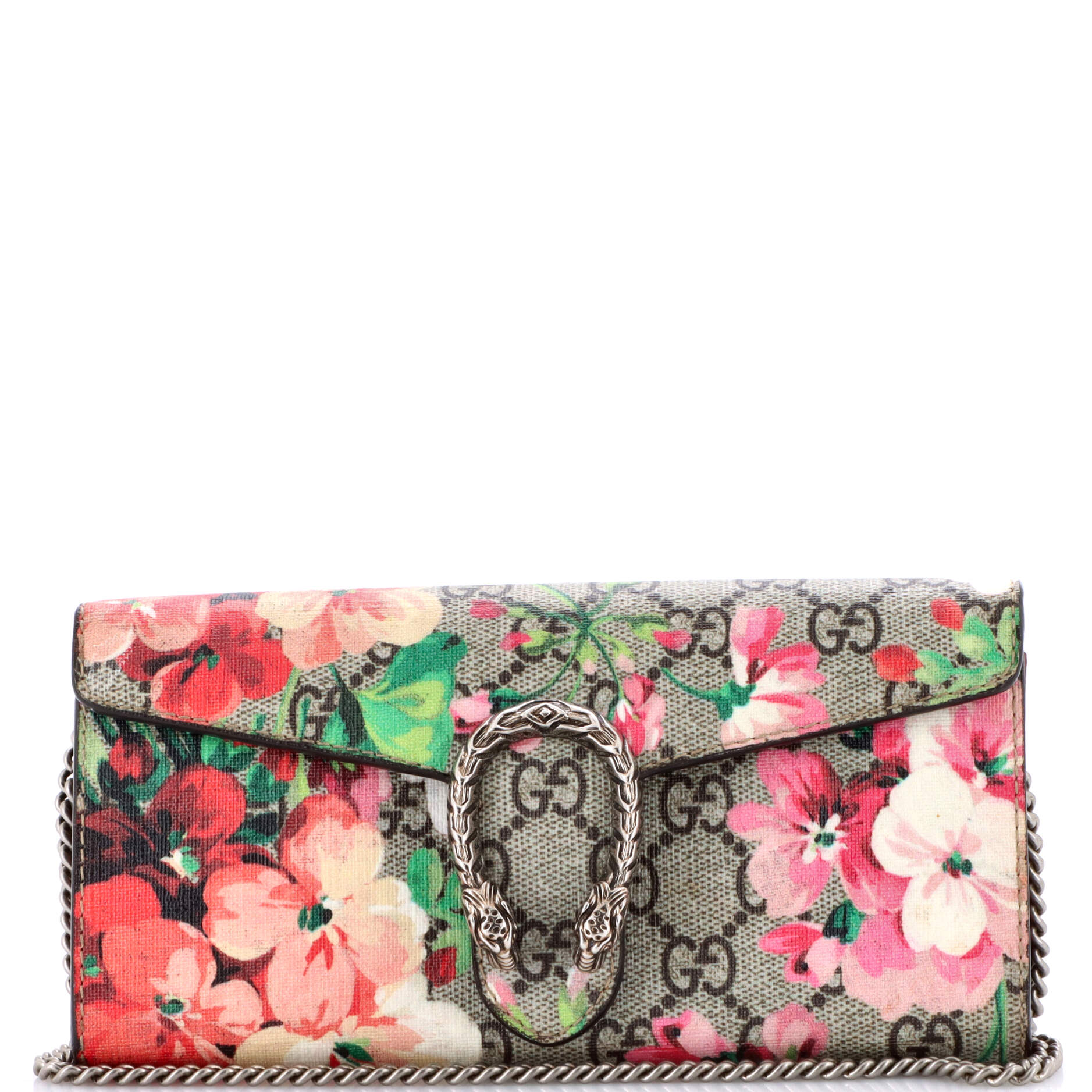 Dionysus Chain Wallet Blooms Print GG Coated Canvas Long