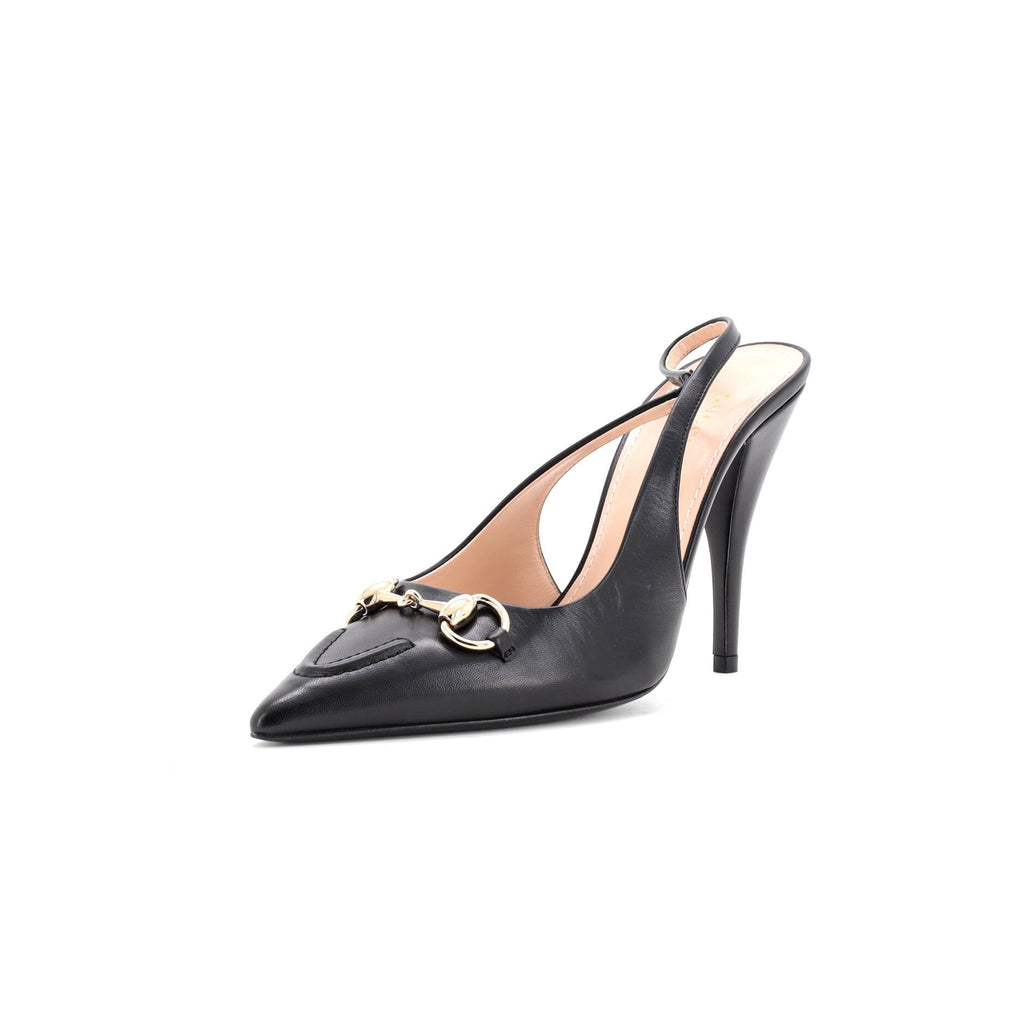 Women's Horsebit Pointed Toe Slingback Pumps Leather