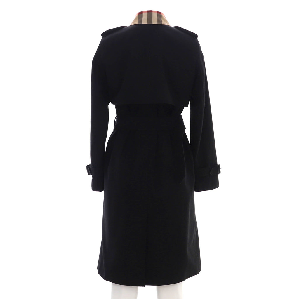 Women's Check Collar Double Breasted Long Trench Coat Cotton