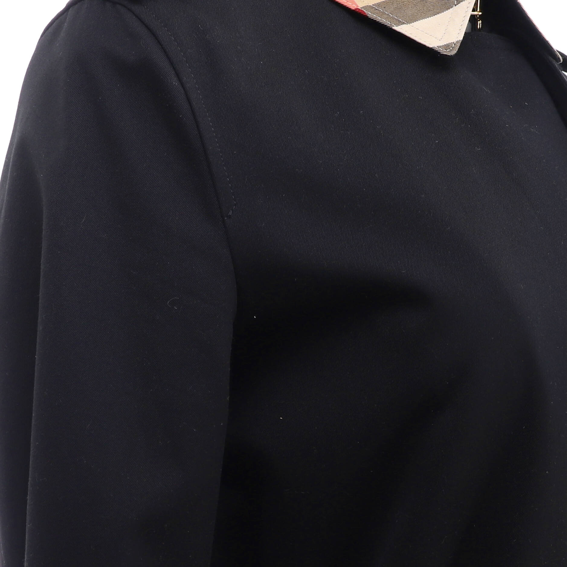 Women's Check Collar Double Breasted Long Trench Coat Cotton