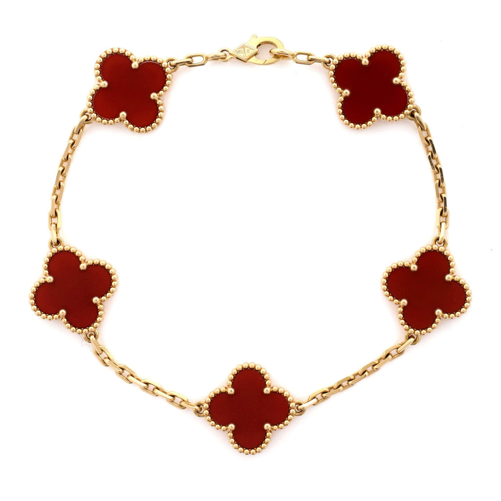Vintage Alhambra 5 Motifs Bracelet 18K Yellow Gold and Carnelian