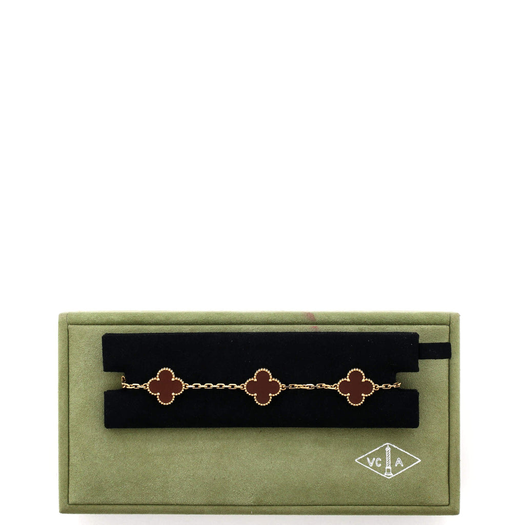 Vintage Alhambra 5 Motifs Bracelet 18K Yellow Gold and Carnelian