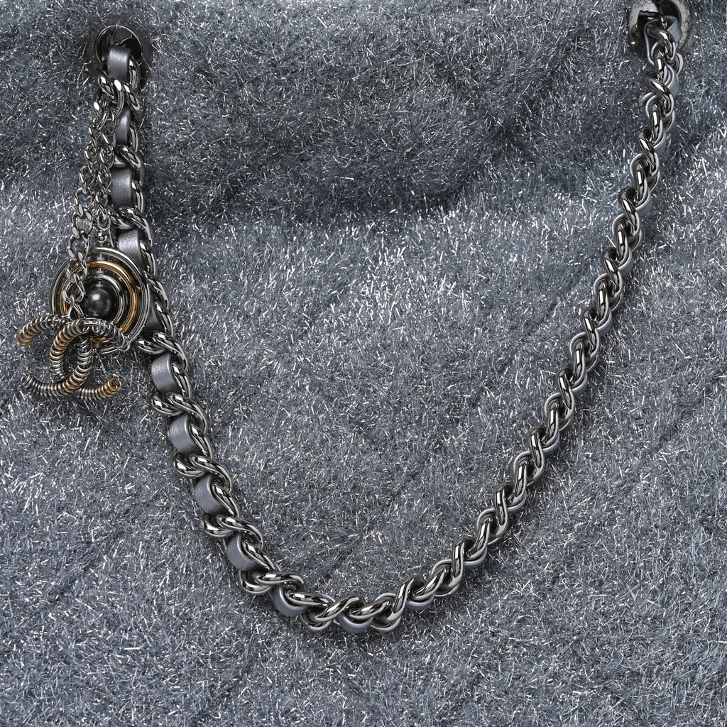 Knit Metallic Lambskin Large Shopping Tote Silver