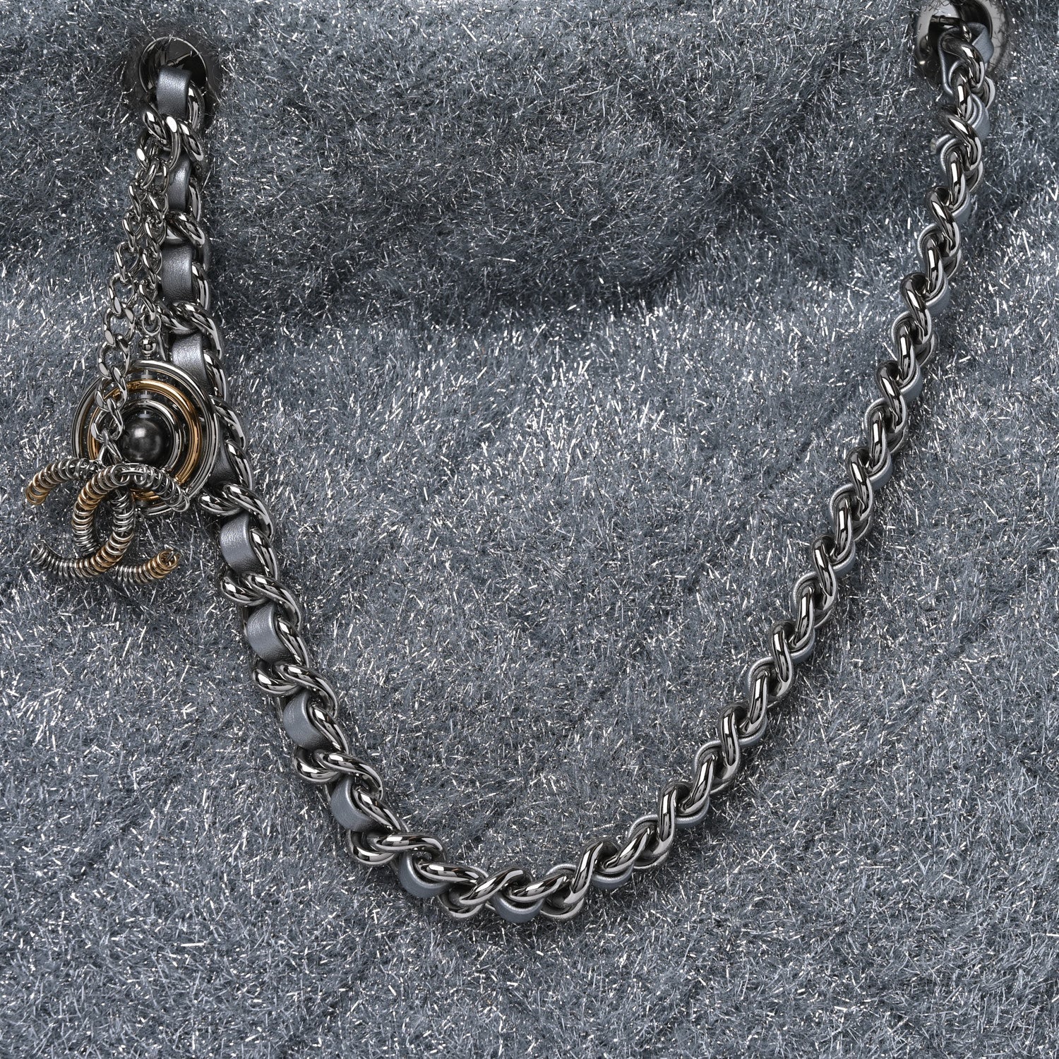 Knit Metallic Lambskin Large Shopping Tote Silver