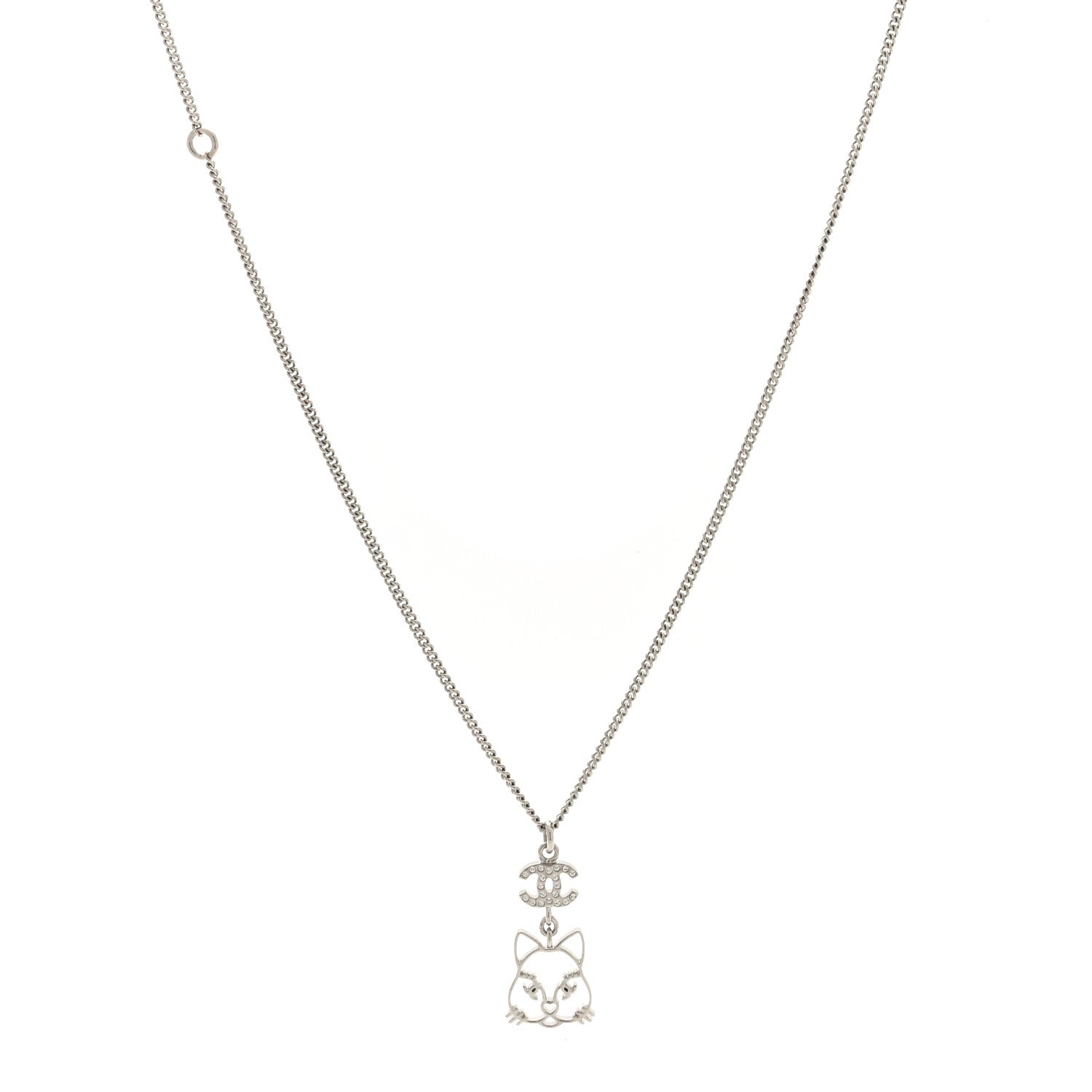 Crystal Emoji Choupette Cat Pendant Necklace Silver