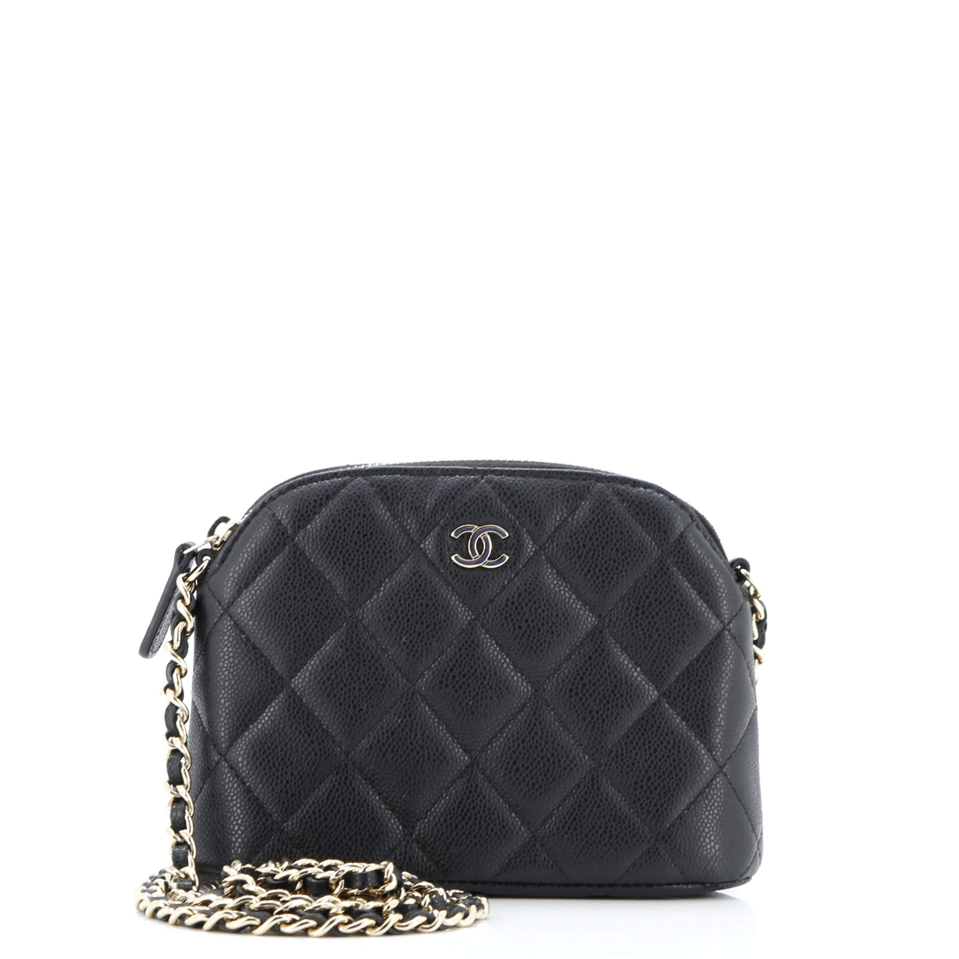 CC Dome Zip Clutch with Chain Quilted Caviar Mini