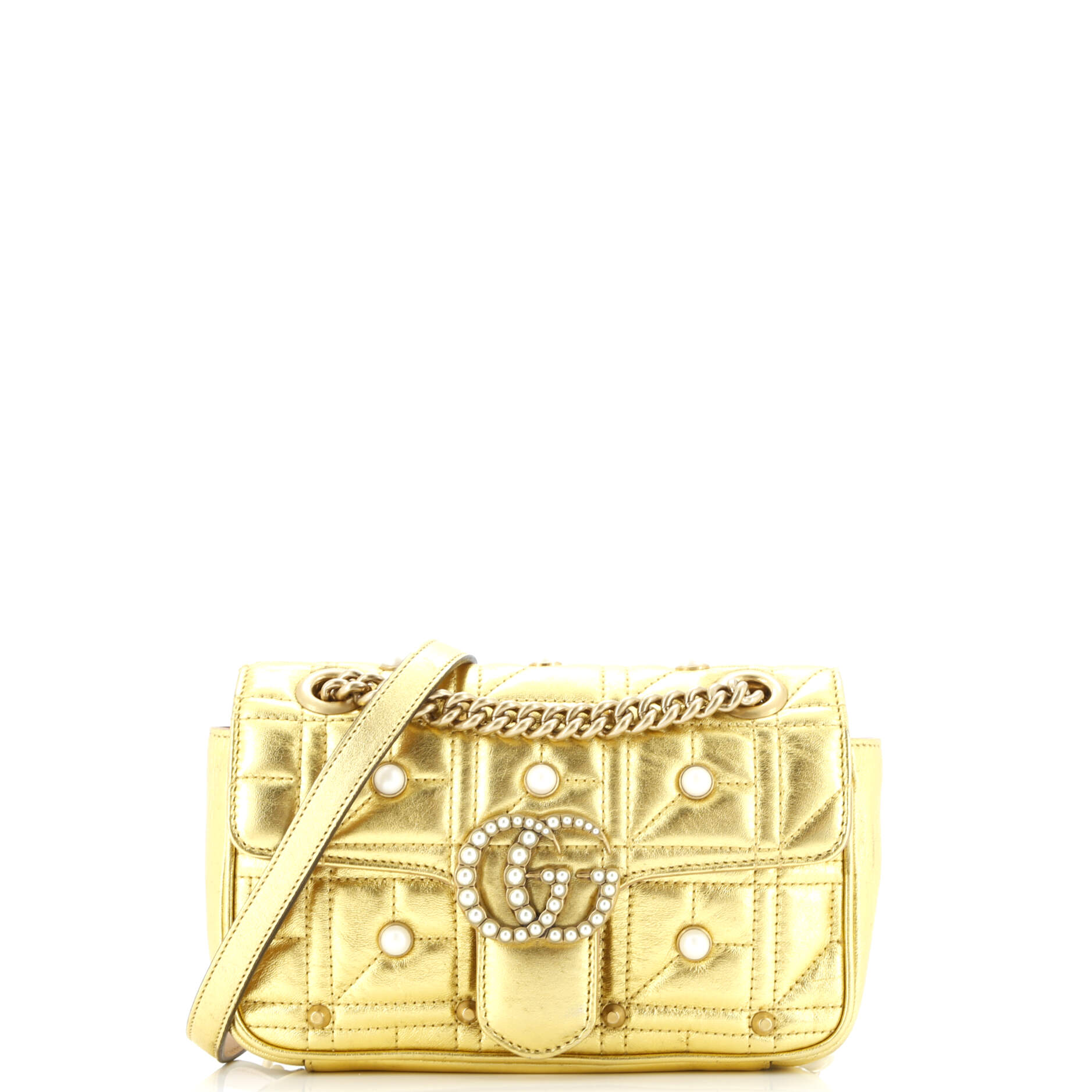 Pearly GG Marmont Flap Bag Embellished Matelasse Leather Mini