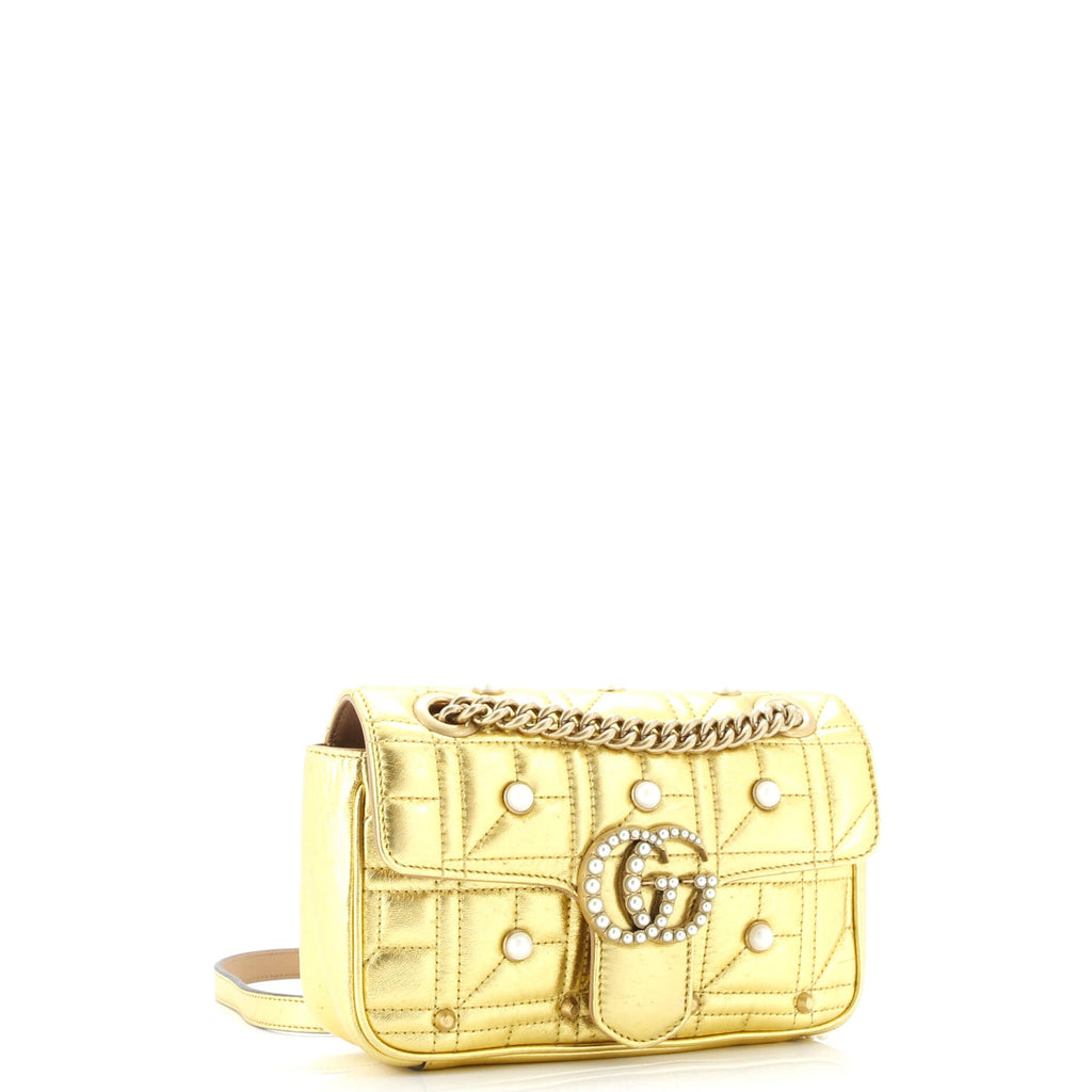 Pearly GG Marmont Flap Bag Embellished Matelasse Leather Mini