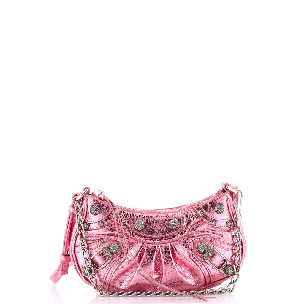 Le Cagole Giant Studs Shoulder Bag Leather with Crystals Mini