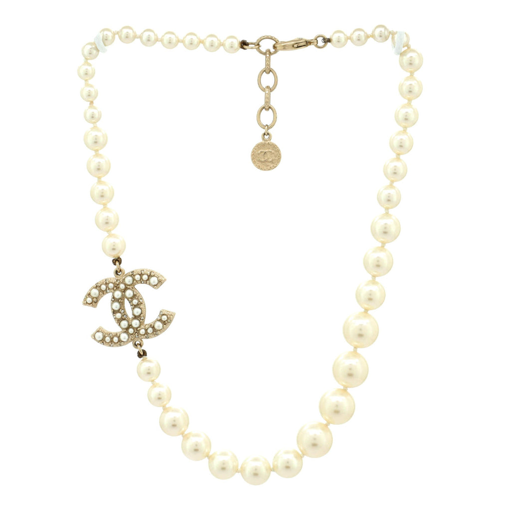 CC 100th Anniversary Short Necklace Metal with Faux Pearls and Crystals
