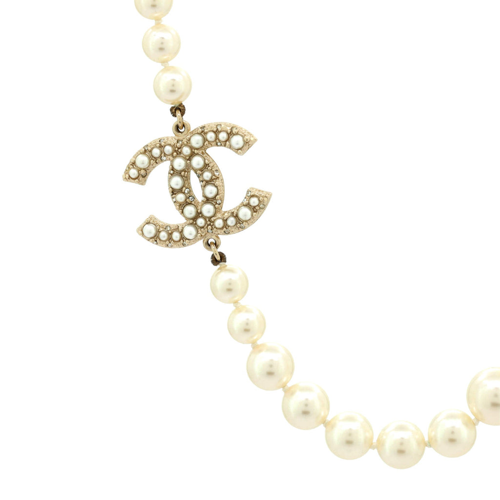 CC 100th Anniversary Short Necklace Metal with Faux Pearls and Crystals