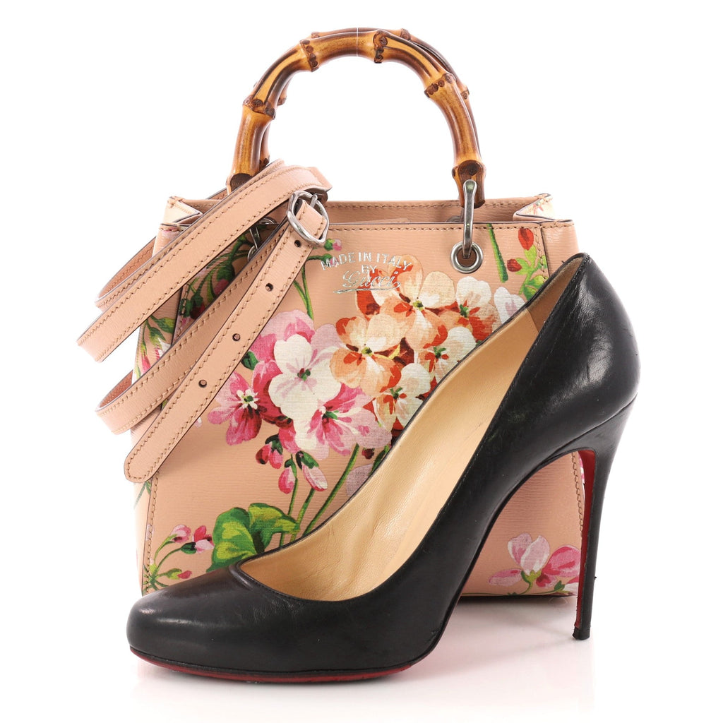 Bamboo Shopper Tote Blooms Print Leather Mini