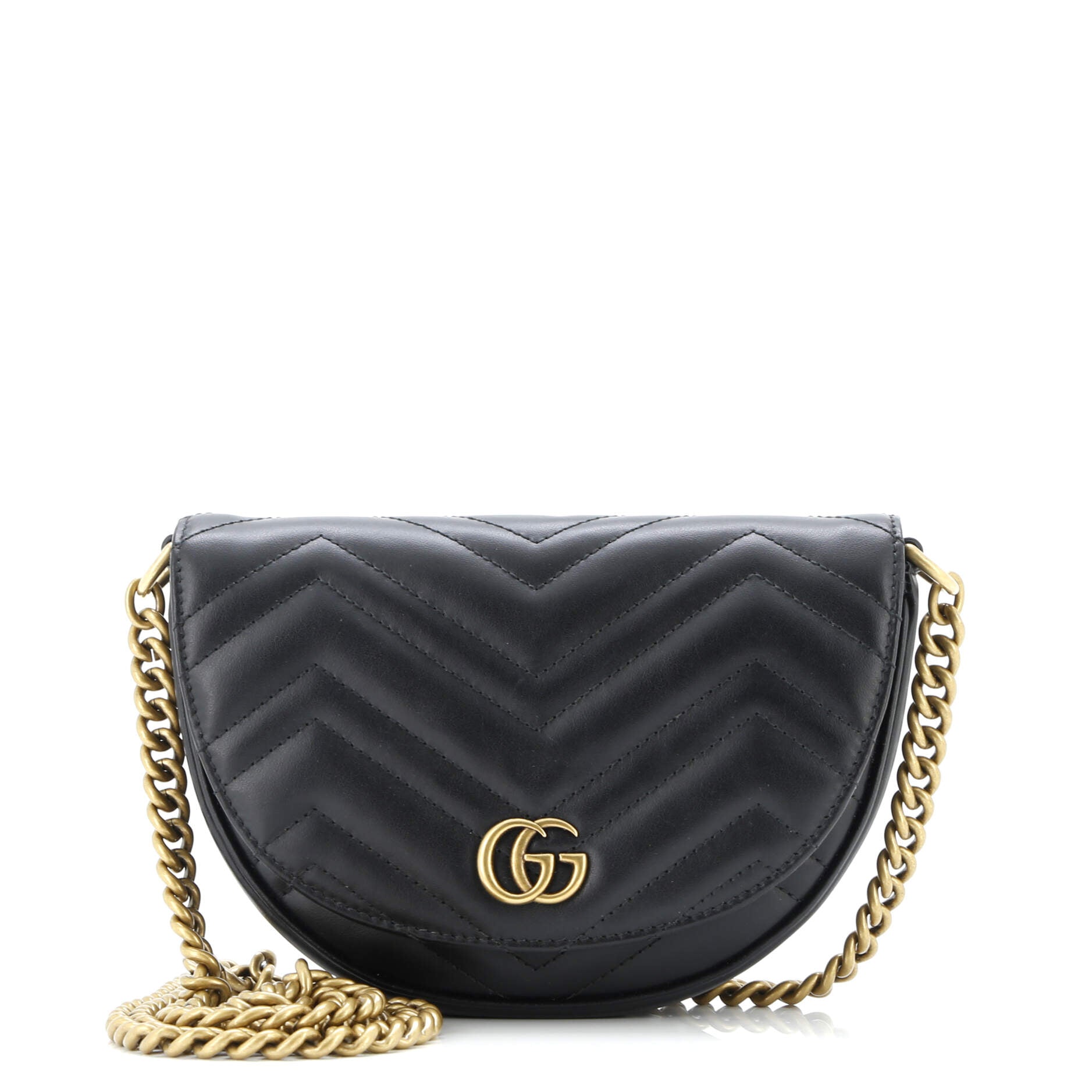 GG Marmont Half Moon Flap Crossbody Bag Matelasse Leather Mini